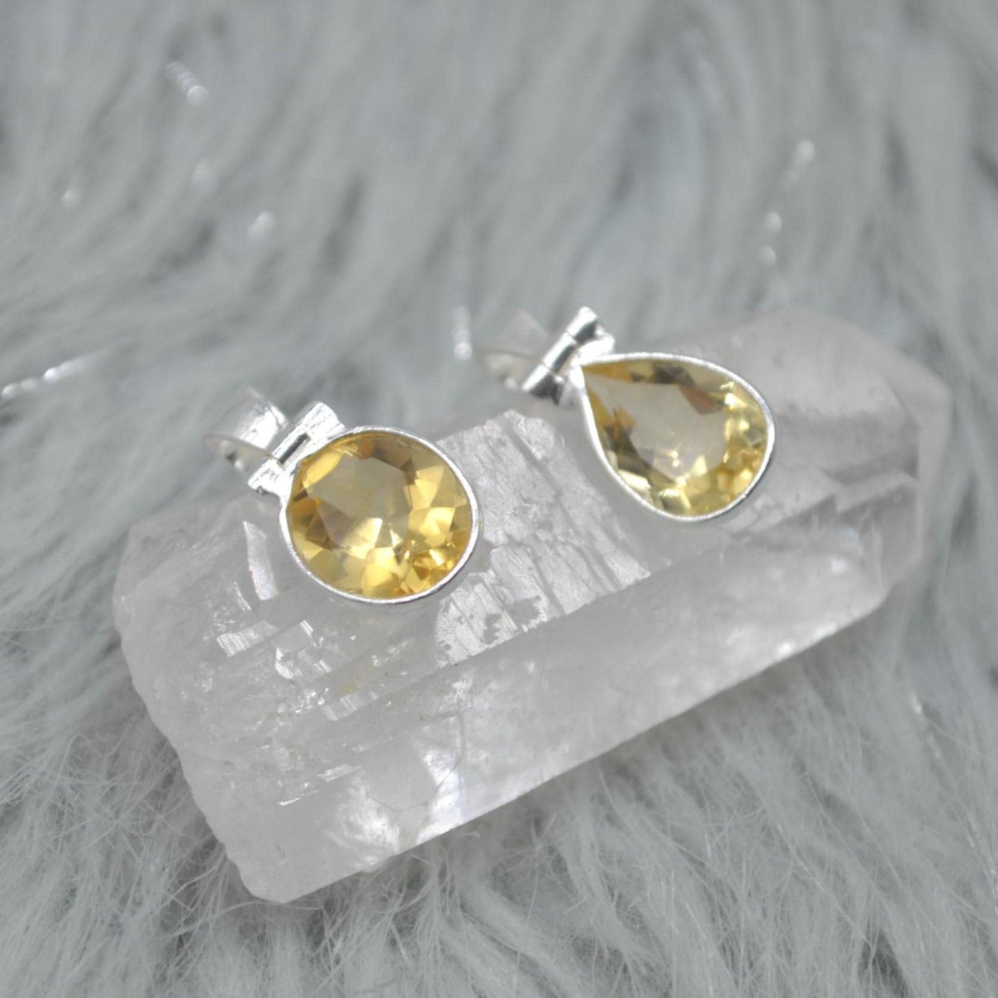 Sterling Silver Citrine Pendant: November Birthstone, Yellow Gemstone Necklace