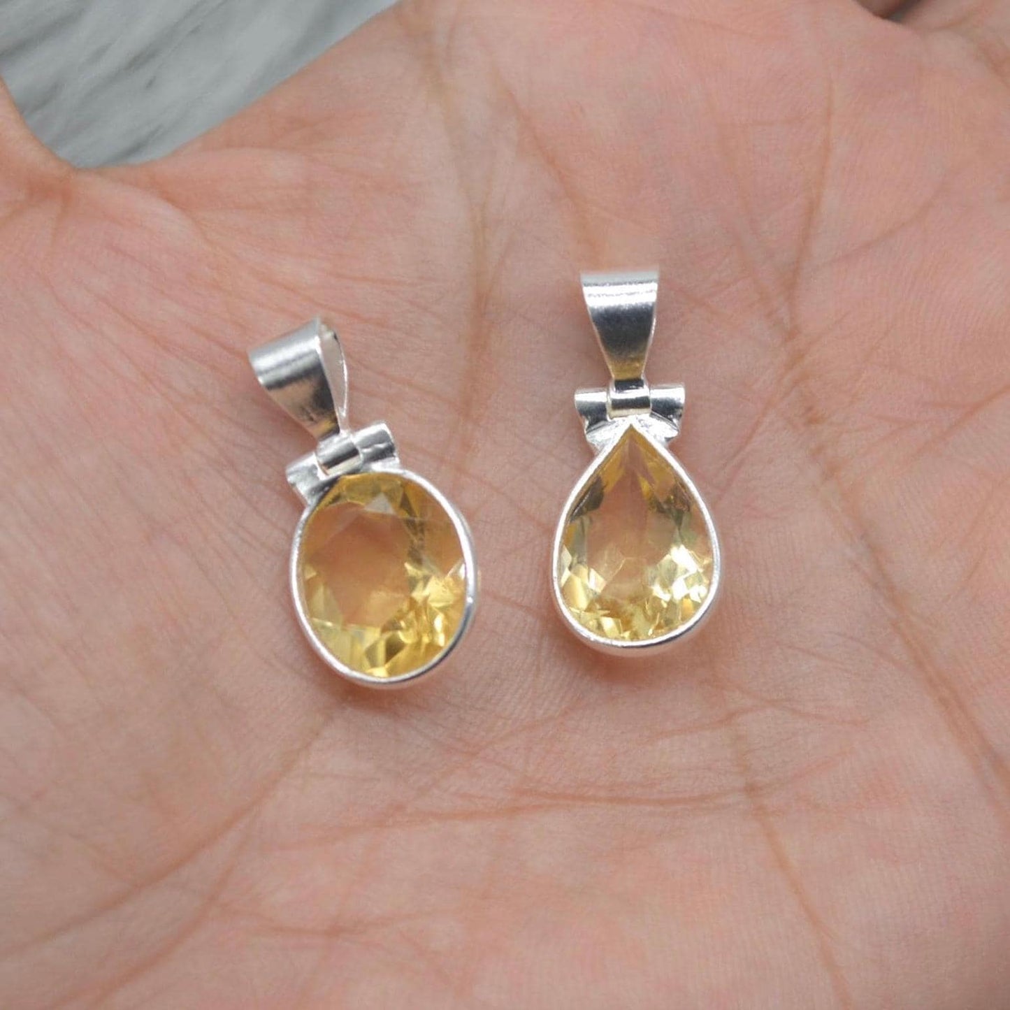 Sterling Silver Citrine Pendant: November Birthstone, Yellow Gemstone Necklace