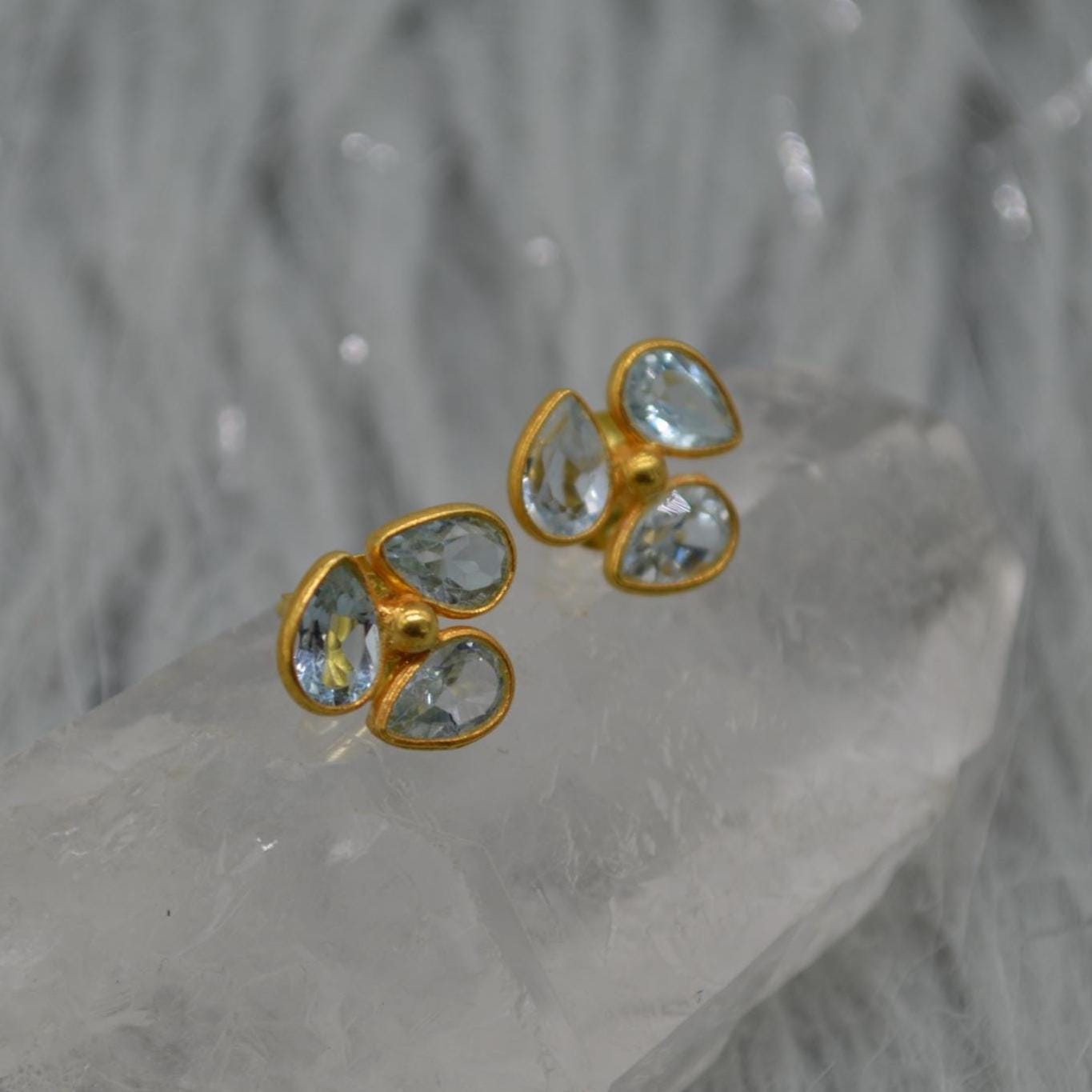 Aquamarine Gold Stud Earrings: Sterling Silver, March Birthstone
