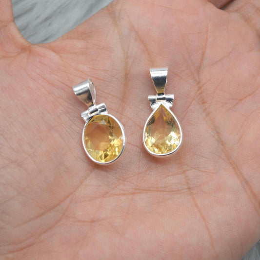 Sterling Silver Citrine Pendant: November Birthstone, Yellow Gemstone Necklace