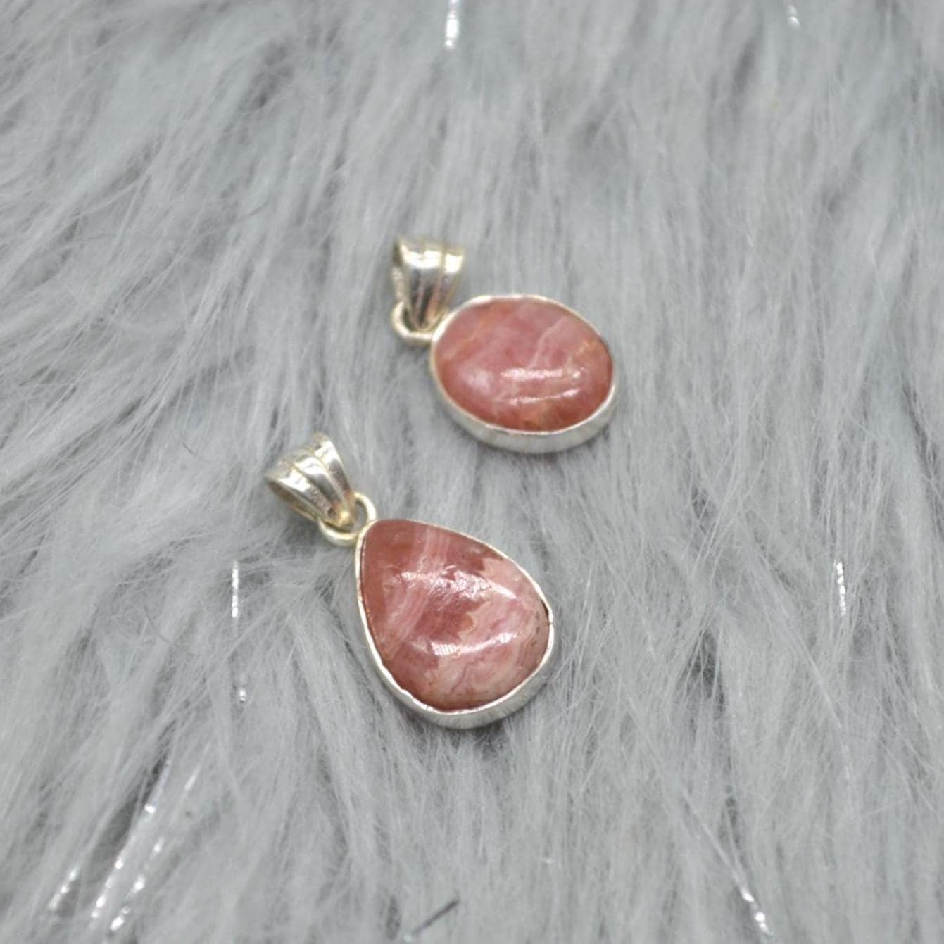 Rhodochrosite Pendant Necklace: Sterling Silver, Pink Gemstone, Oval or Teardrop