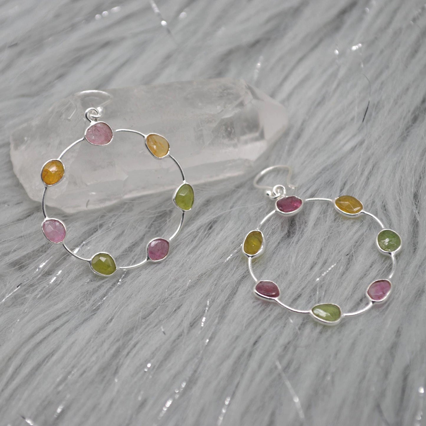 Pink Green Tourmaline Earrings: Sterling Silver Dangle Drop, October Birthstone, Gemstone Jewelry