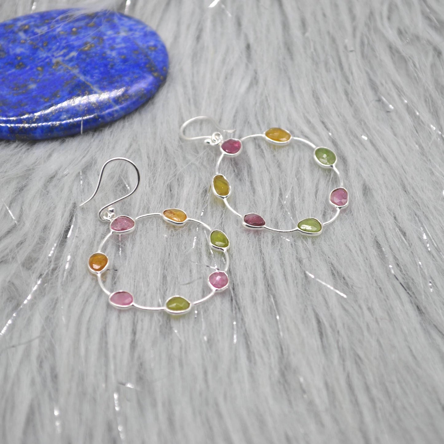 Pink Green Tourmaline Earrings: Sterling Silver Dangle Drop, October Birthstone, Gemstone Jewelry