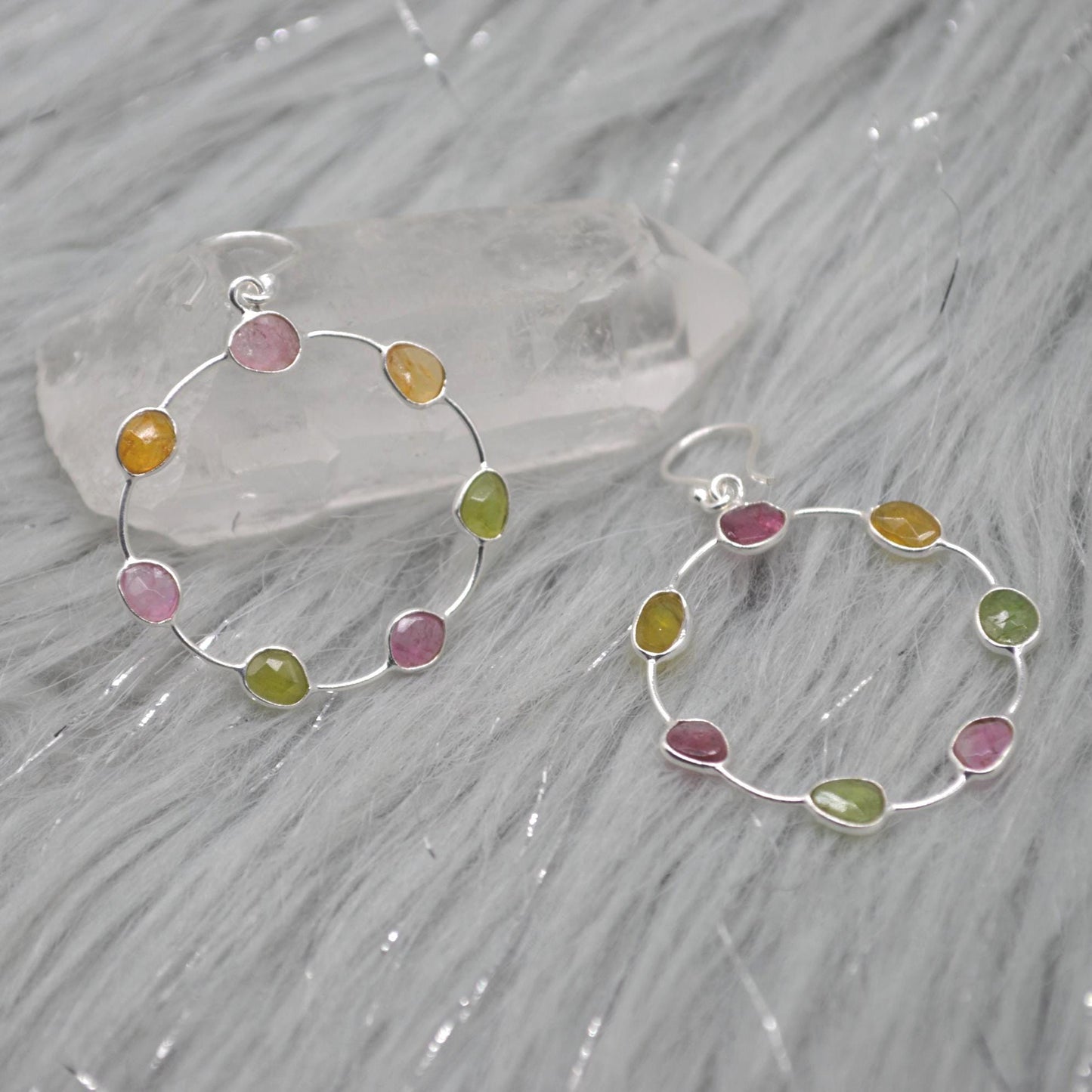 Pink Green Tourmaline Earrings: Sterling Silver Dangle Drop, October Birthstone, Gemstone Jewelry