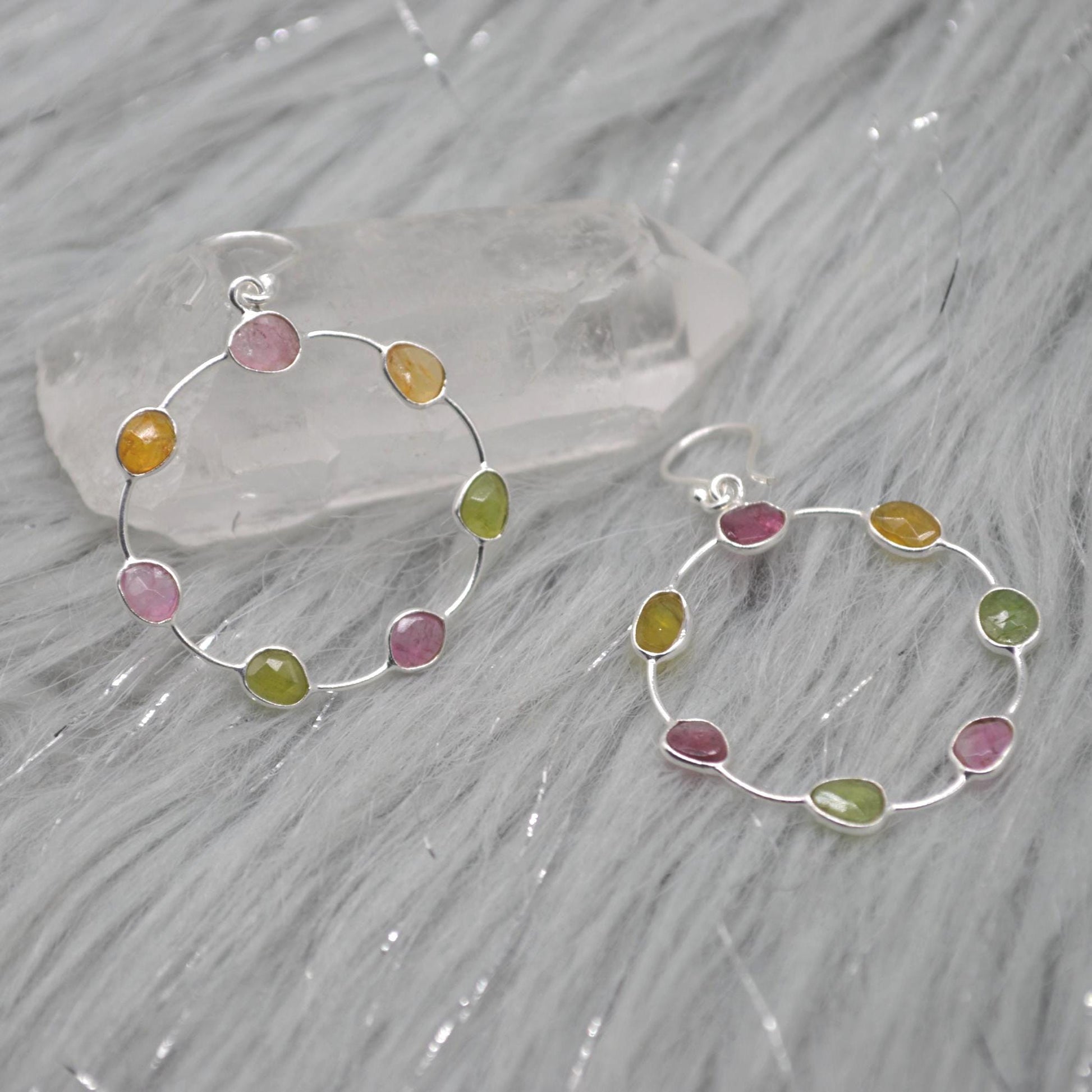 Pink Green Tourmaline Earrings: Sterling Silver Dangle Drop, October Birthstone, Gemstone Jewelry