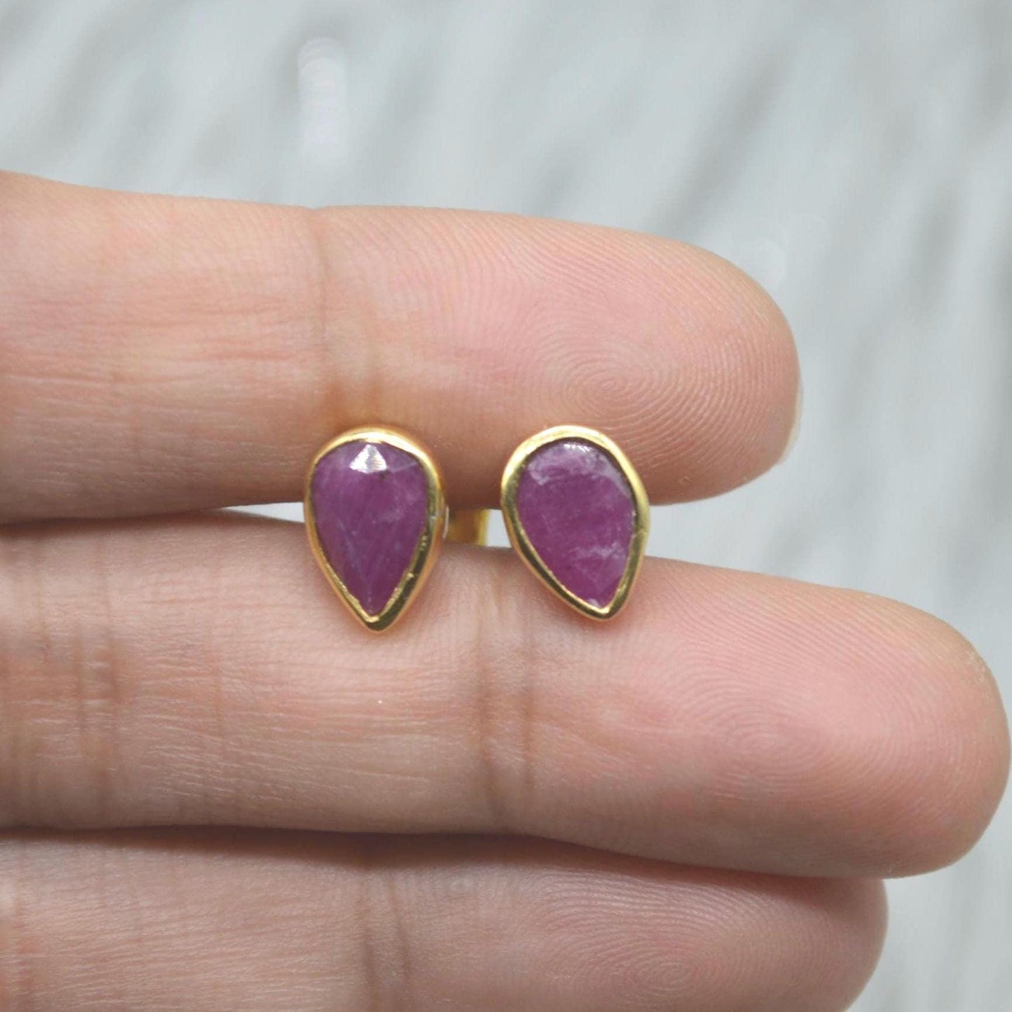 Red Ruby Gold Stud Earrings: Sterling Silver, Minimalist July Birthstone Jewelry