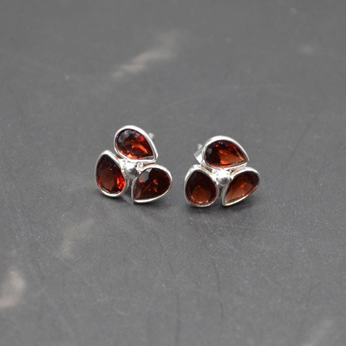 Garnet Stud Earrings: Sterling Silver, January Birthstone, Red Gemstone Jewelry