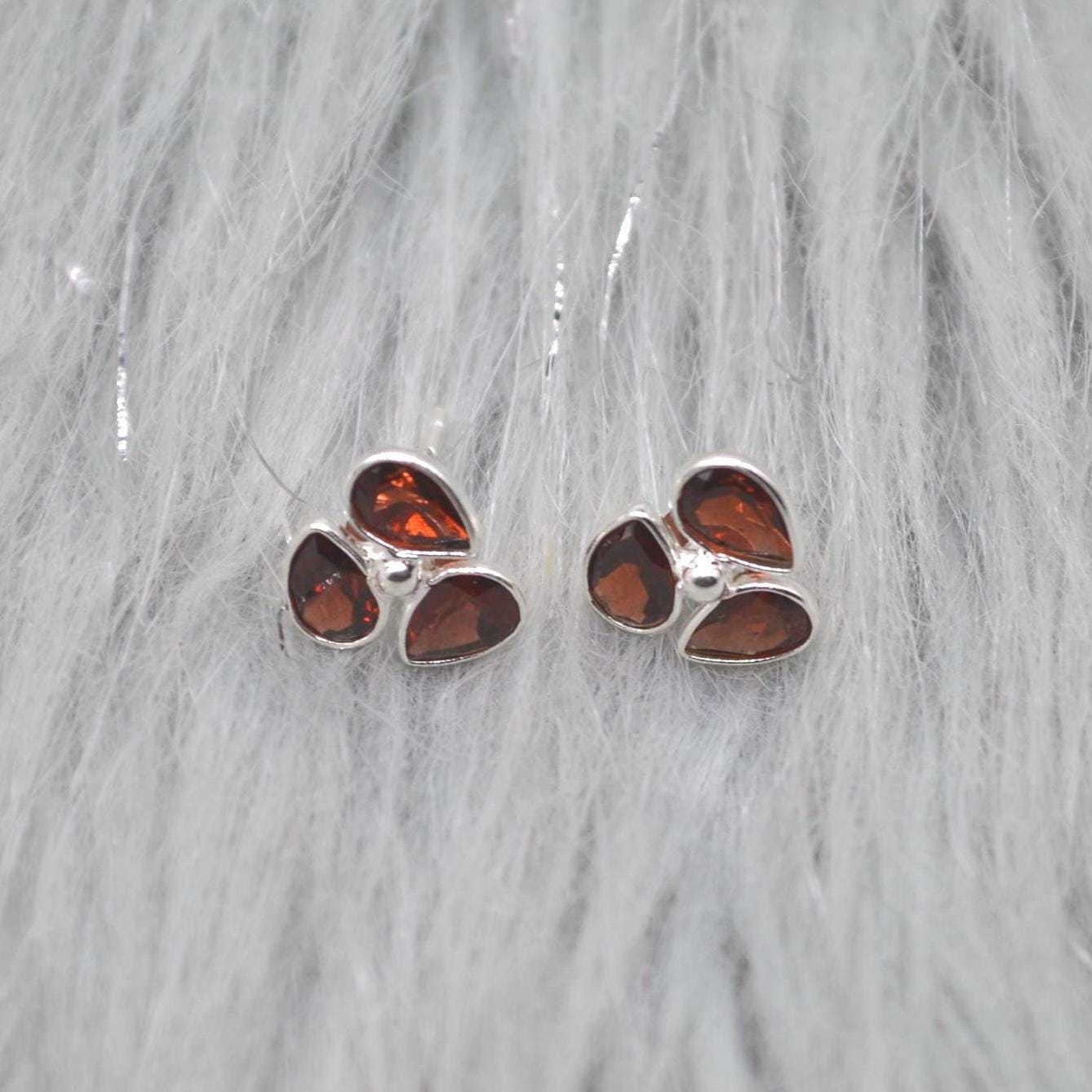 Garnet Stud Earrings: Sterling Silver, January Birthstone, Red Gemstone Jewelry