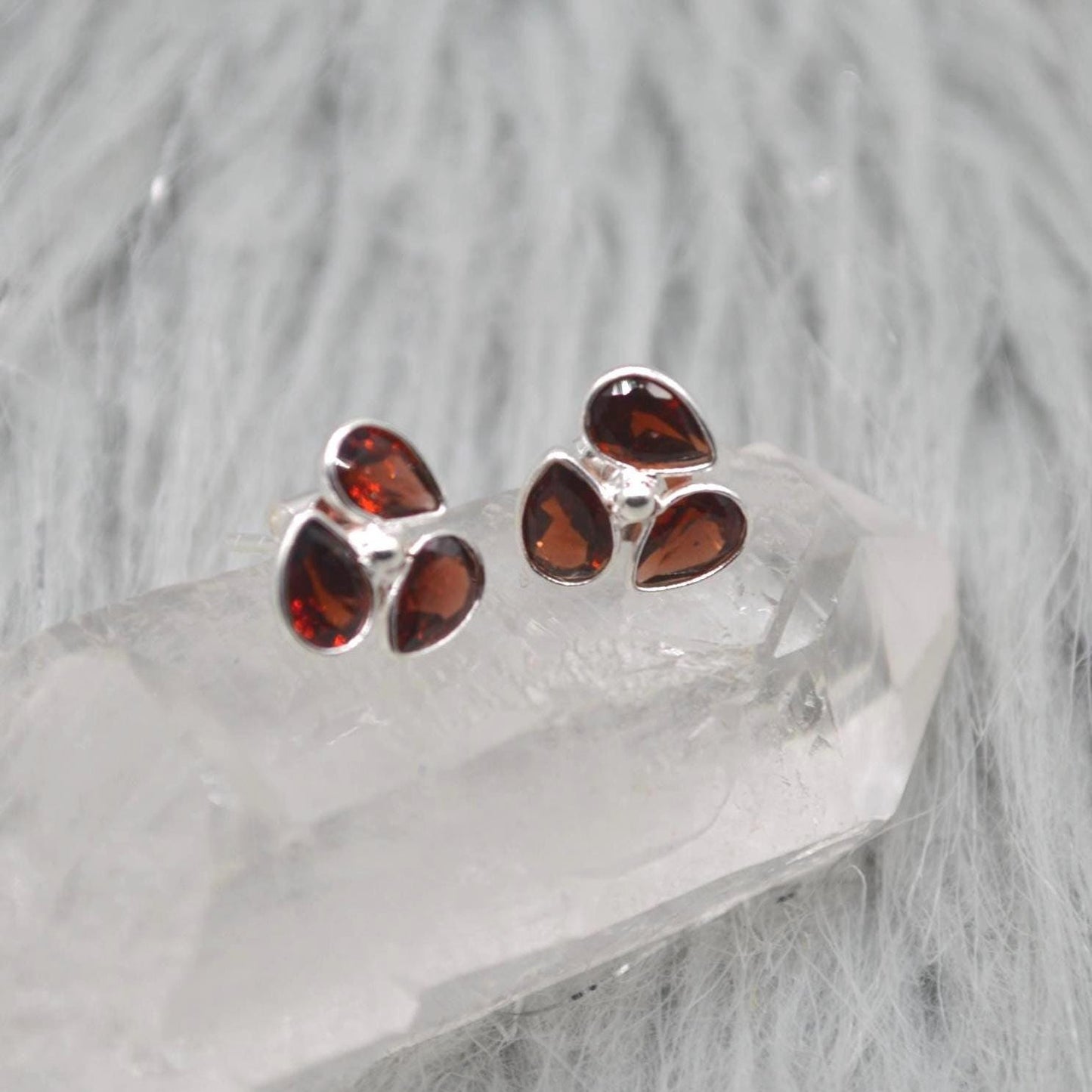Garnet Stud Earrings: Sterling Silver, January Birthstone, Red Gemstone Jewelry