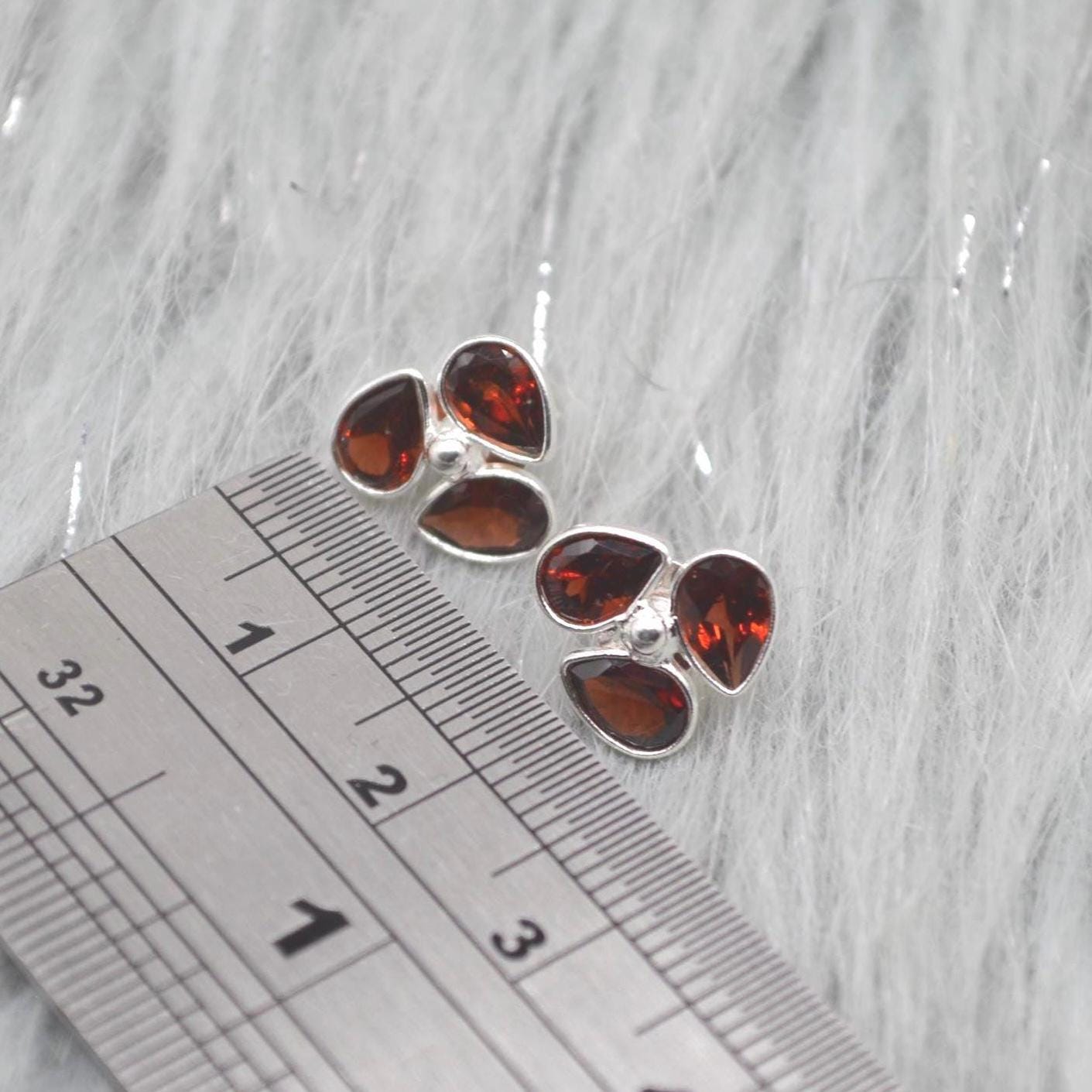 Garnet Stud Earrings: Sterling Silver, January Birthstone, Red Gemstone Jewelry