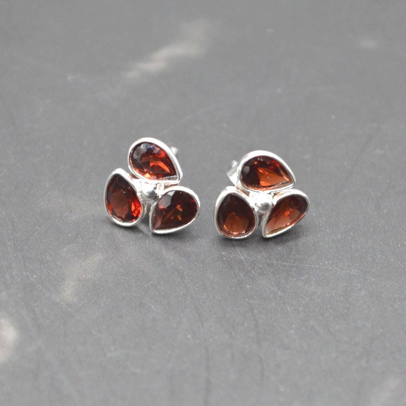 Garnet Stud Earrings: Sterling Silver, January Birthstone, Red Gemstone Jewelry