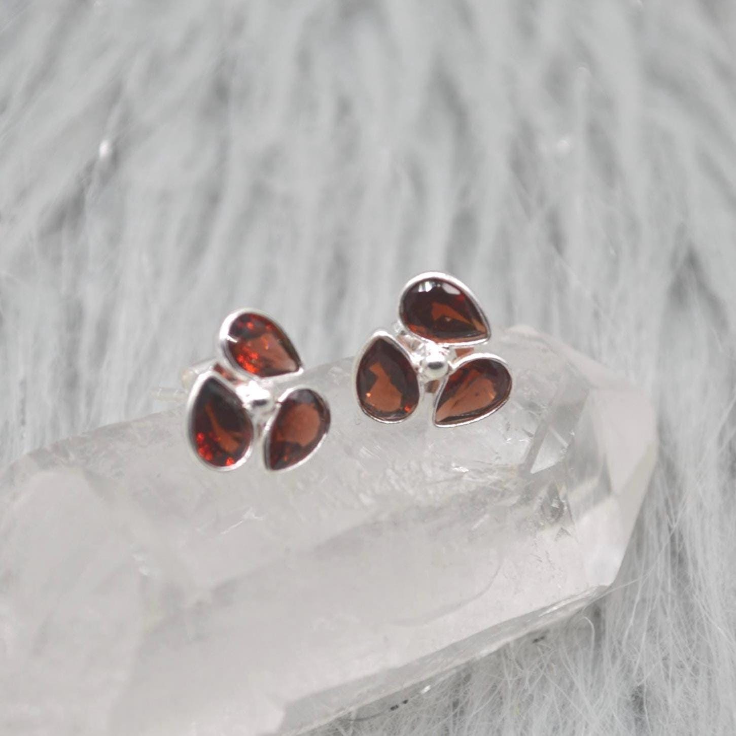 Garnet Stud Earrings: Sterling Silver, January Birthstone, Red Gemstone Jewelry