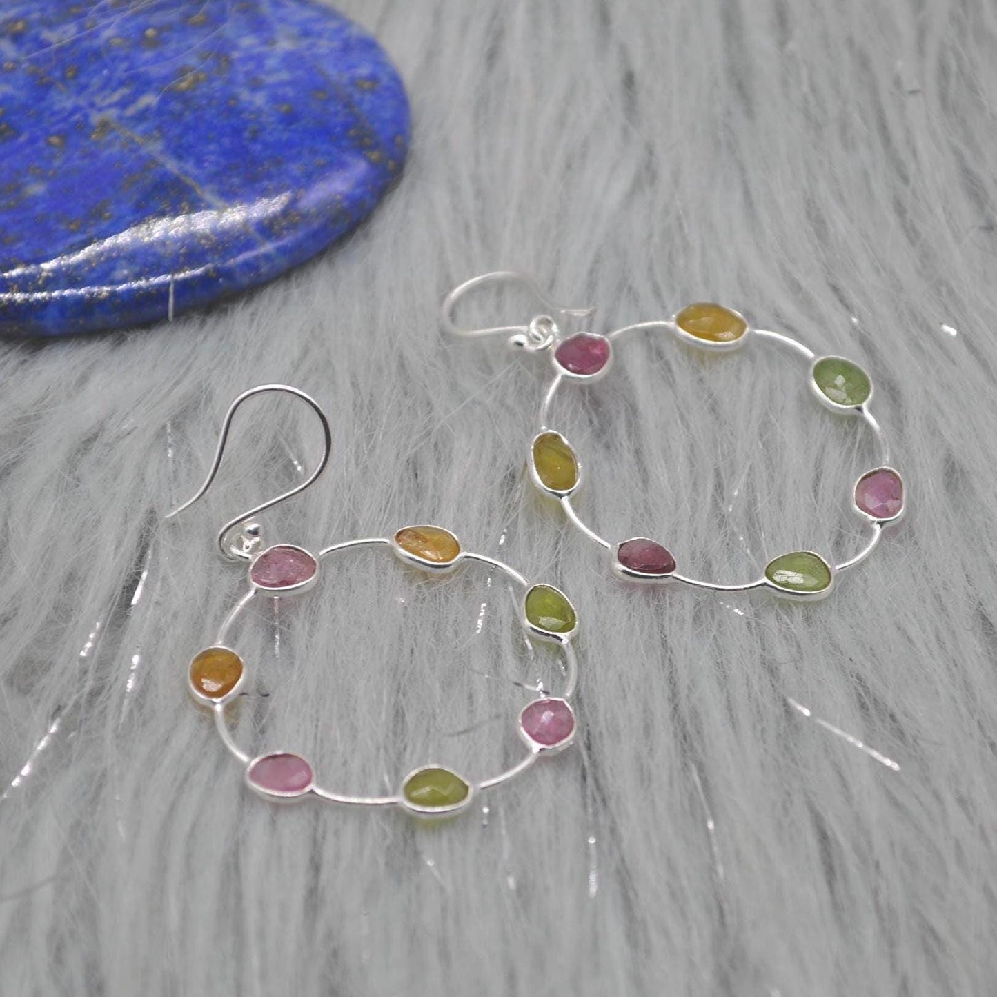 Pink Green Tourmaline Earrings: Sterling Silver Dangle Drop, October Birthstone, Gemstone Jewelry