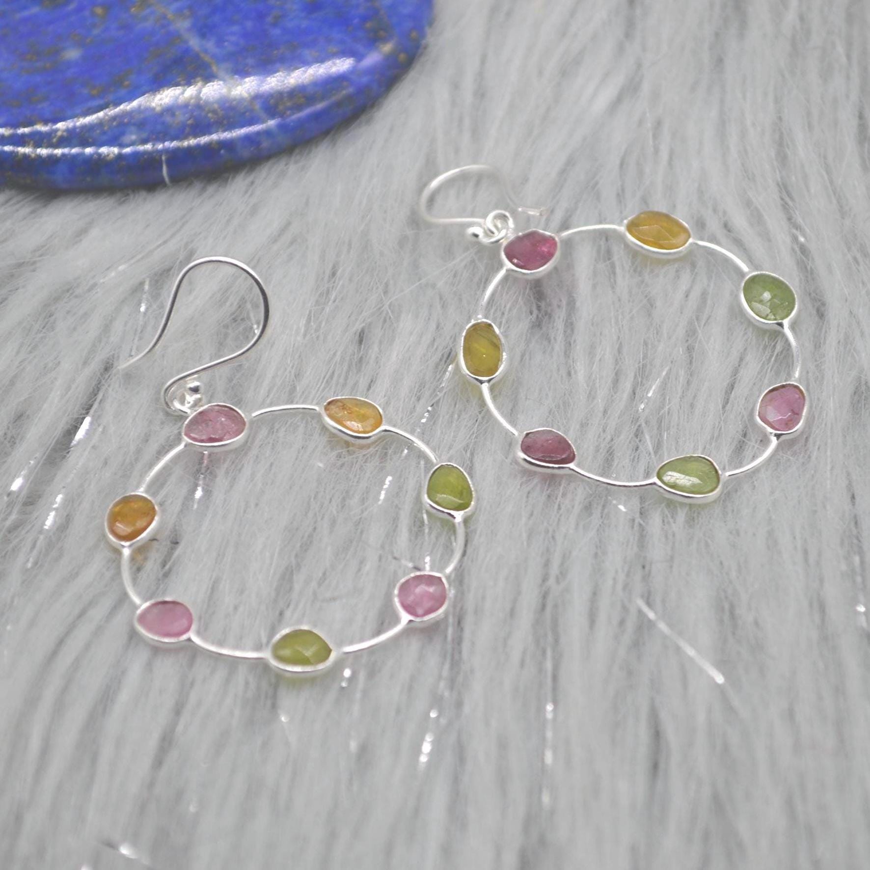 Pink Green Tourmaline Earrings: Sterling Silver Dangle Drop, October Birthstone, Gemstone Jewelry