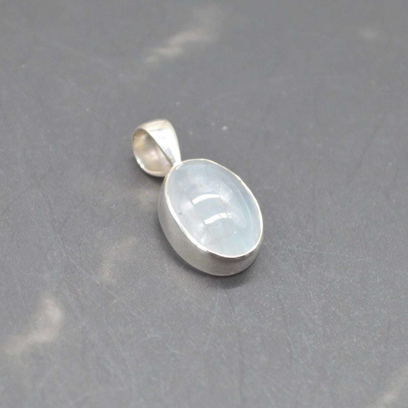 Aquamarine Pendant Necklace: Sterling Silver, March Birthstone, Blue Gemstone, Oval