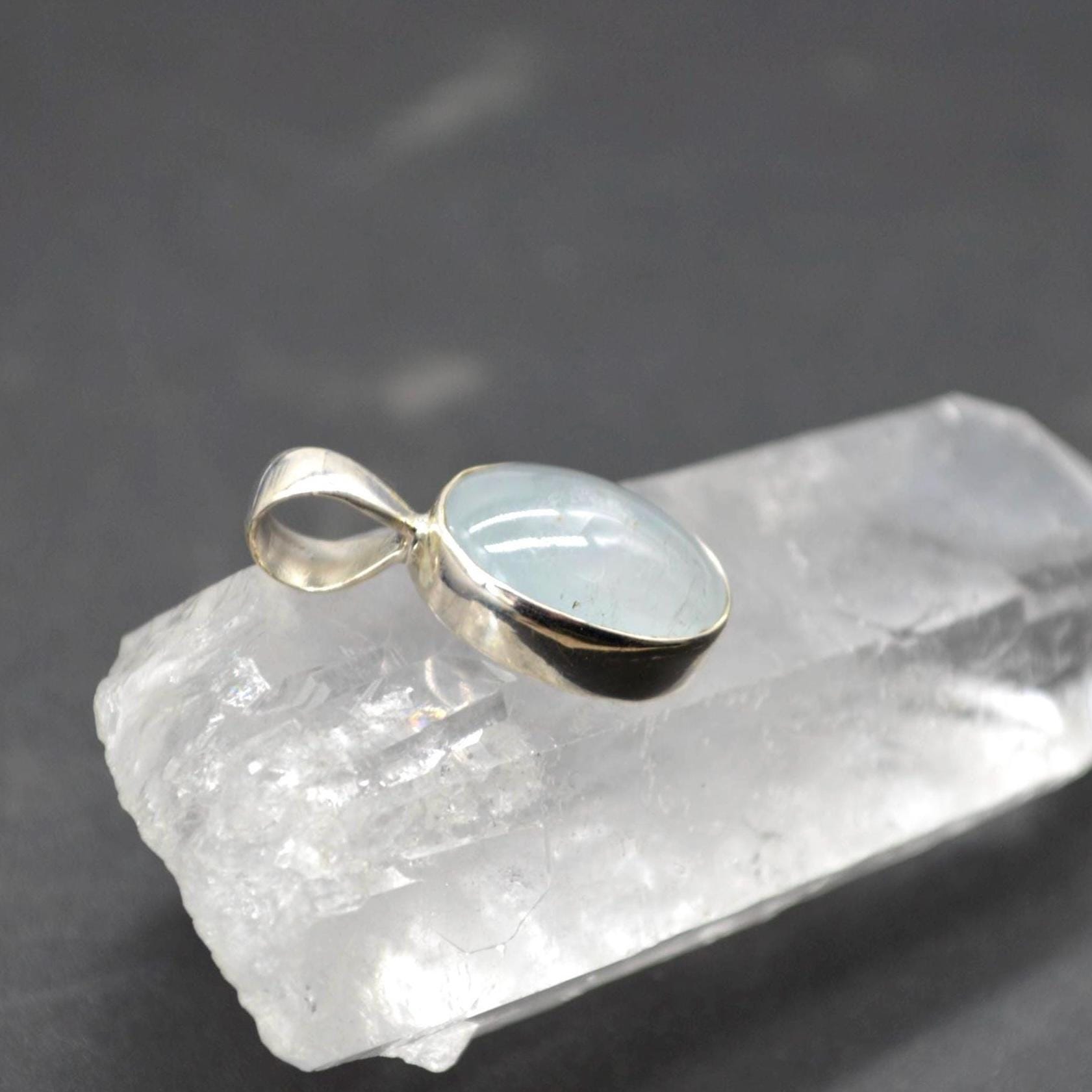 Aquamarine Pendant Necklace: Sterling Silver, March Birthstone, Blue Gemstone, Oval