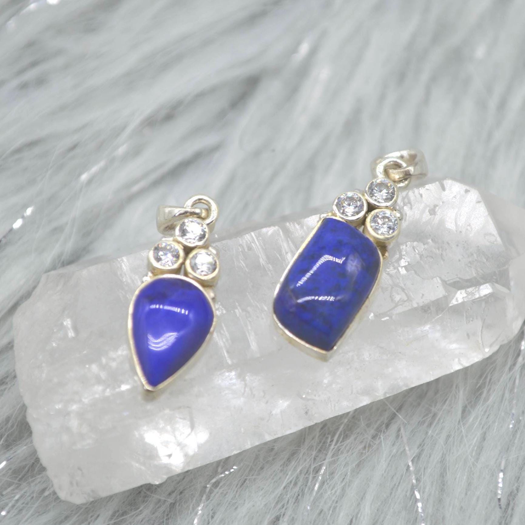 CZ, Lapis Lazuli Pendant Necklace: Sterling Silver, Blue Gemstone, December Birthstone