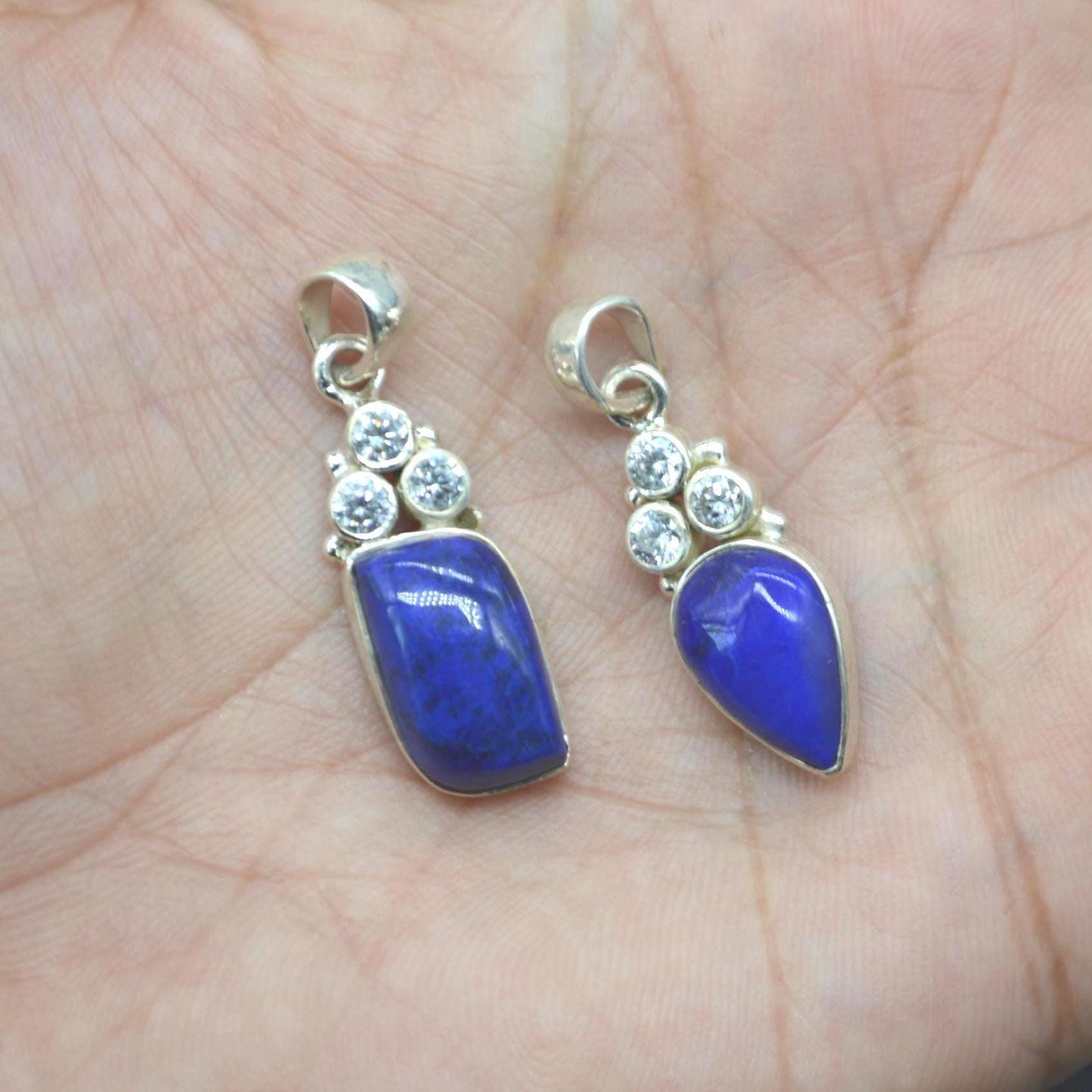 CZ, Lapis Lazuli Pendant Necklace: Sterling Silver, Blue Gemstone, December Birthstone