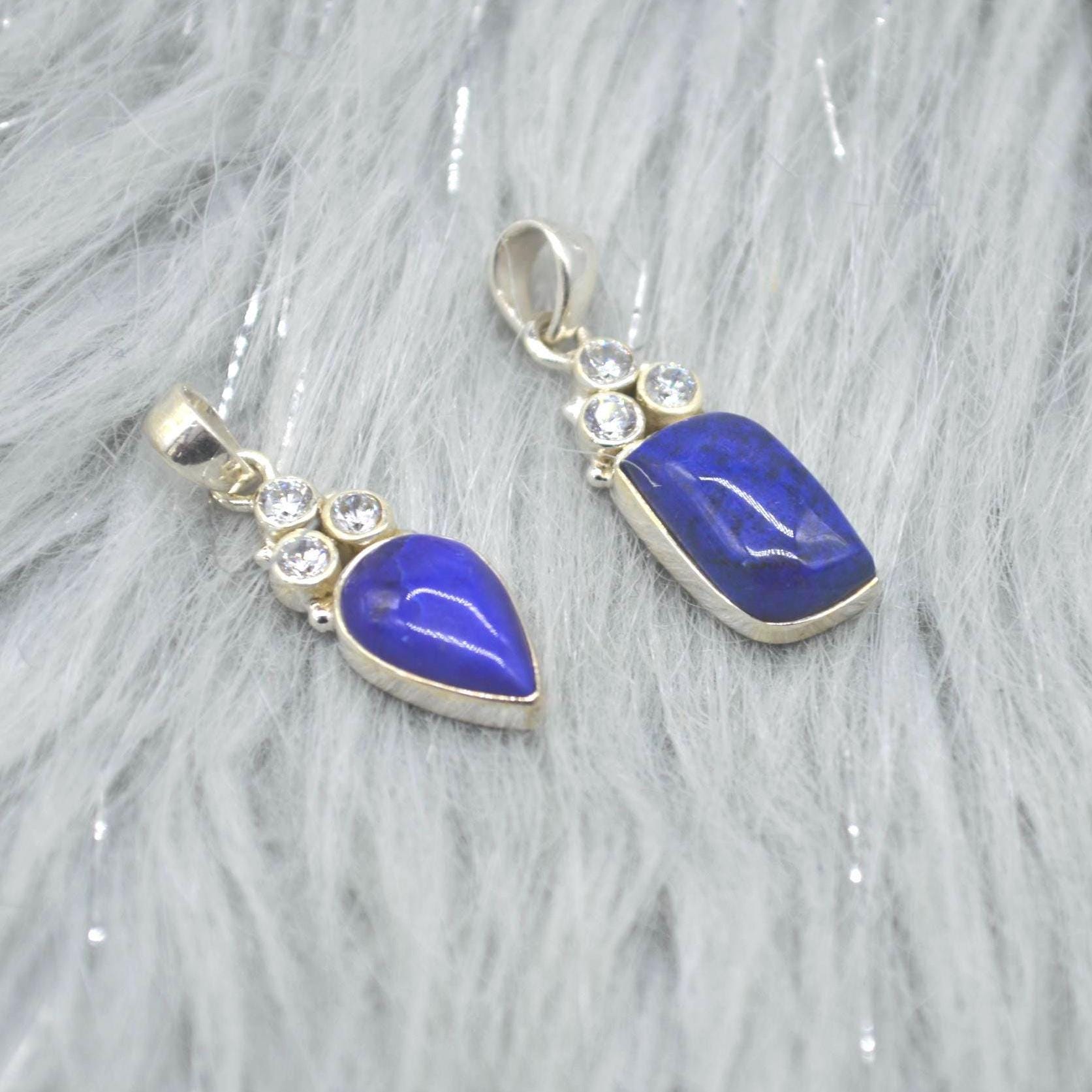 CZ, Lapis Lazuli Pendant Necklace: Sterling Silver, Blue Gemstone, December Birthstone