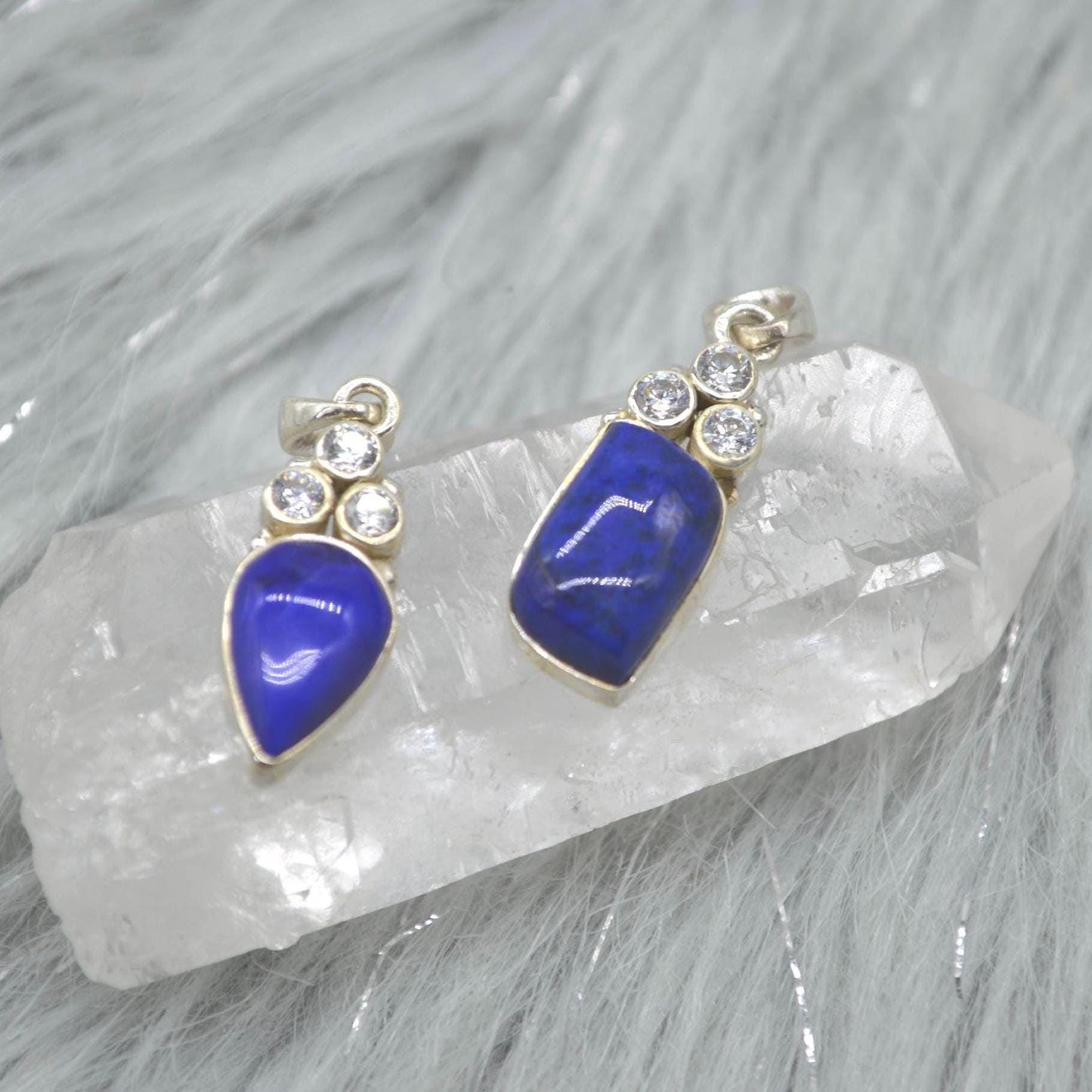 CZ, Lapis Lazuli Pendant Necklace: Sterling Silver, Blue Gemstone, December Birthstone