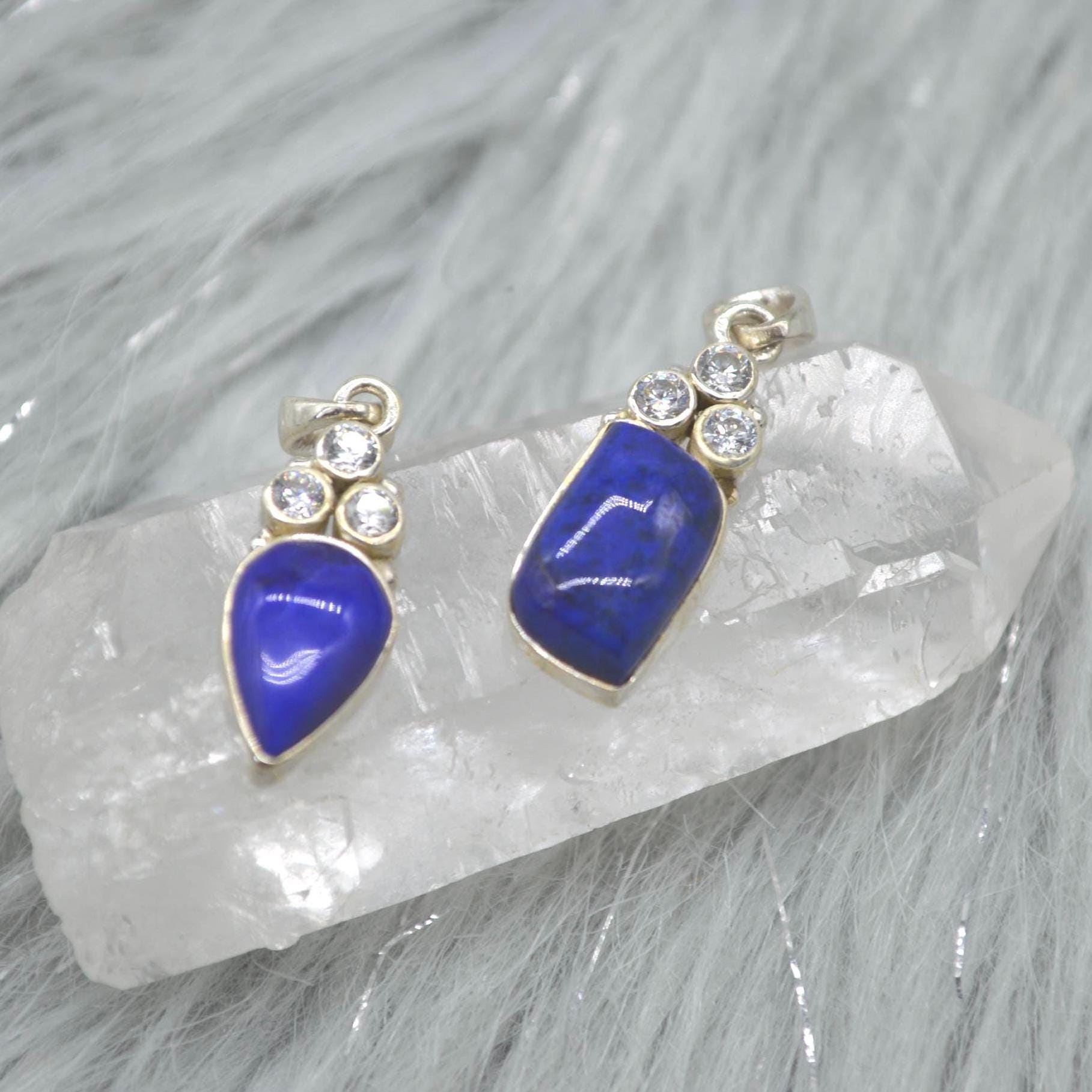 CZ, Lapis Lazuli Pendant Necklace: Sterling Silver, Blue Gemstone, December Birthstone