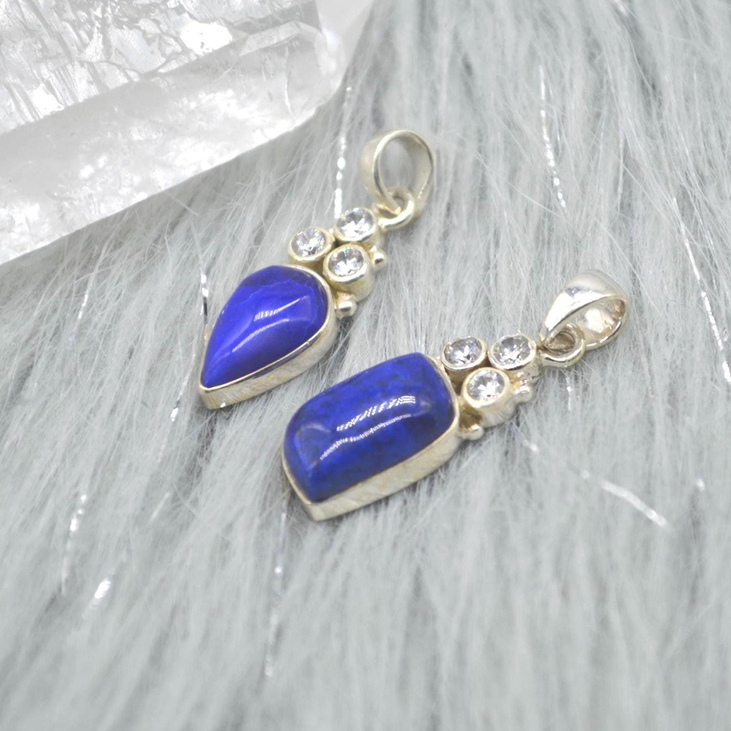 CZ, Lapis Lazuli Pendant Necklace: Sterling Silver, Blue Gemstone, December Birthstone