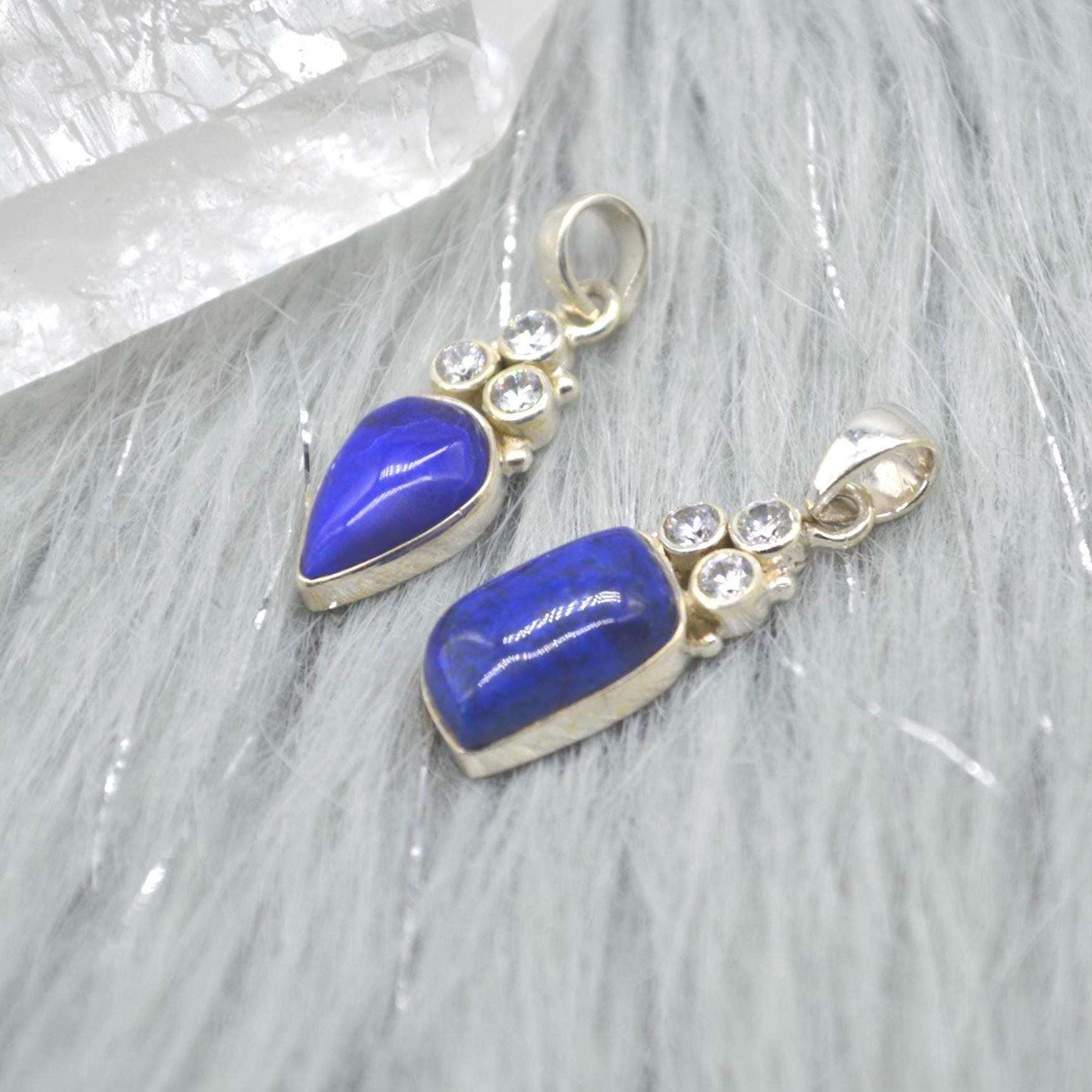 CZ, Lapis Lazuli Pendant Necklace: Sterling Silver, Blue Gemstone, December Birthstone