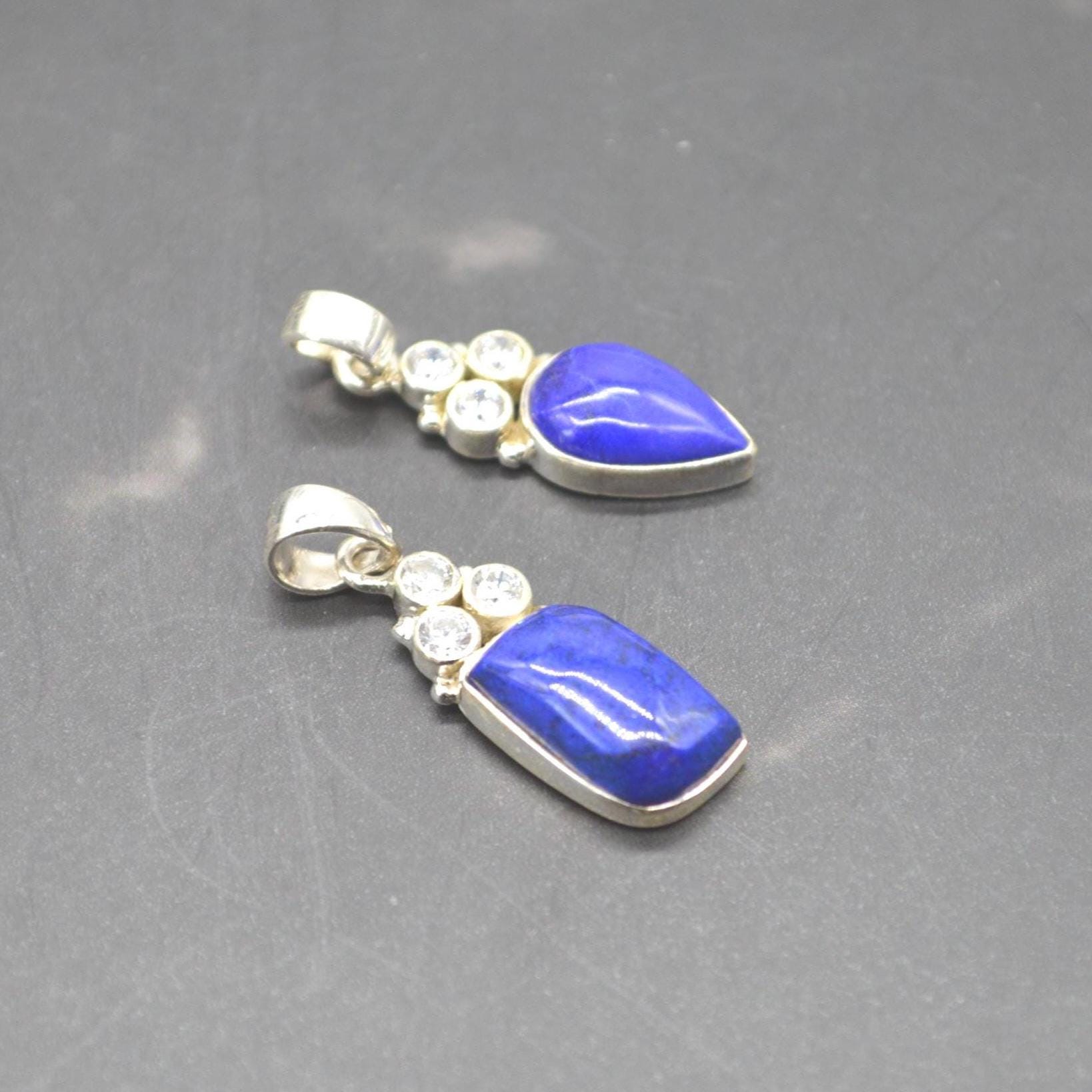 CZ, Lapis Lazuli Pendant Necklace: Sterling Silver, Blue Gemstone, December Birthstone