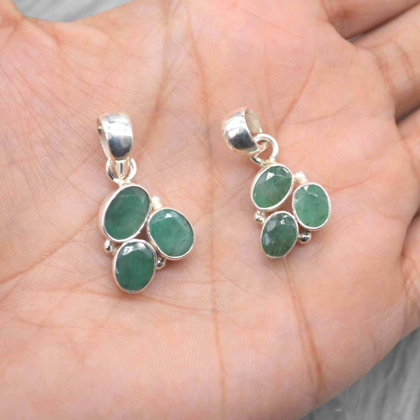 Emerald Pendant: Sterling Silver, May Birthstone