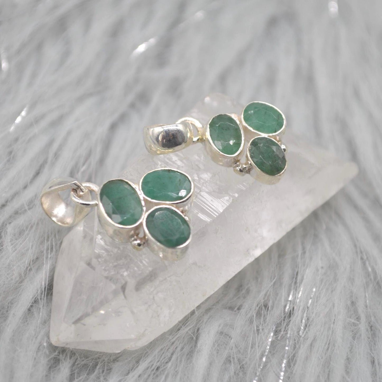 Emerald Pendant: Sterling Silver, May Birthstone