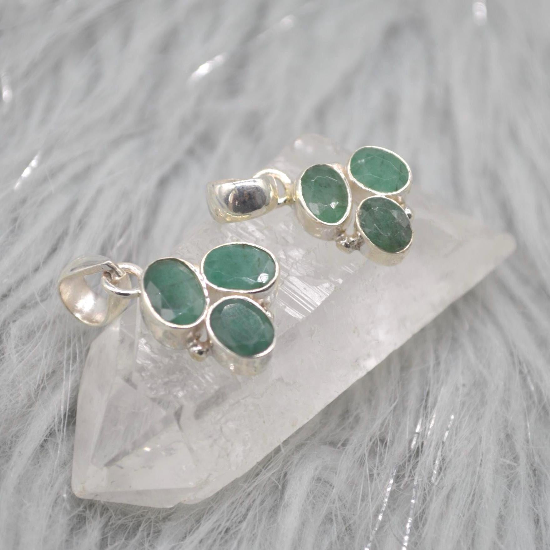 Emerald Pendant: Sterling Silver, May Birthstone