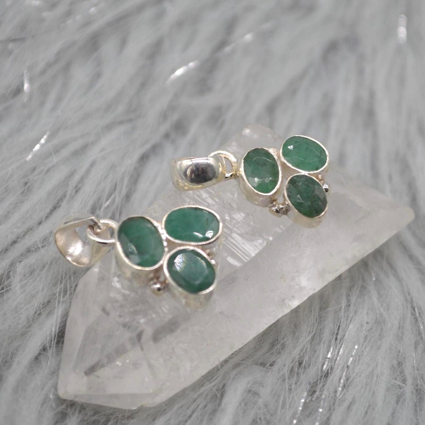 Emerald Pendant: Sterling Silver, May Birthstone