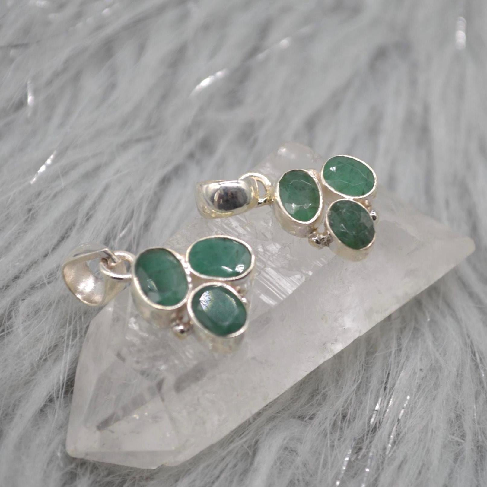 Emerald Pendant: Sterling Silver, May Birthstone