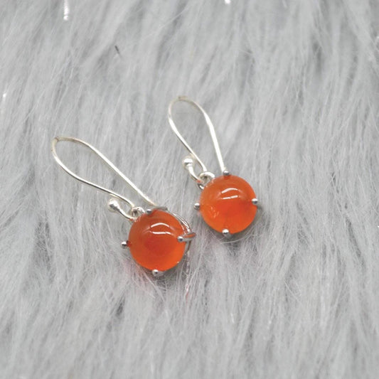 Carnelian or Moonstone Earrings: Sterling Silver, Dangle Drop