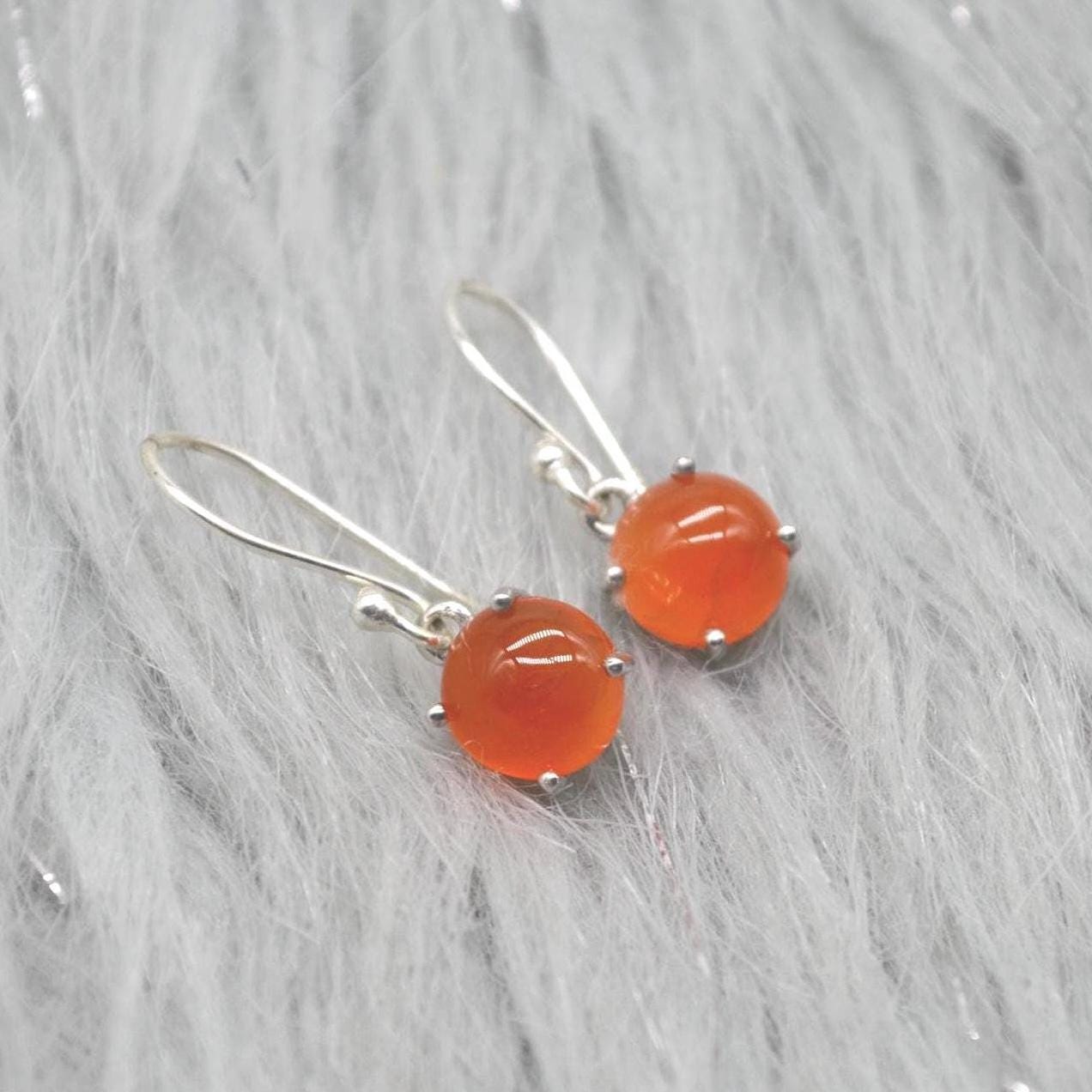 Carnelian or Moonstone Earrings: Sterling Silver, Dangle Drop