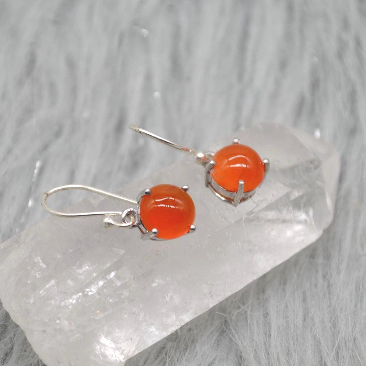 Carnelian or Moonstone Earrings: Sterling Silver, Dangle Drop