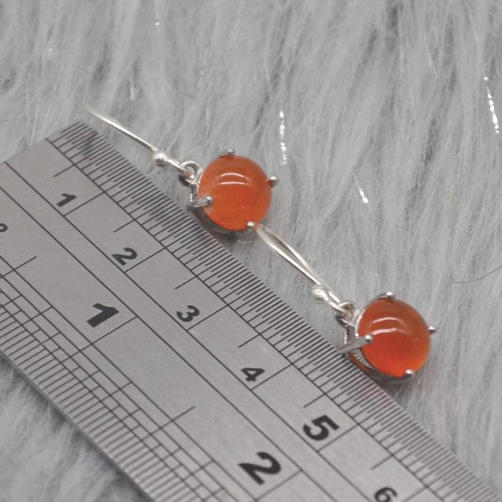 Carnelian or Moonstone Earrings: Sterling Silver, Dangle Drop