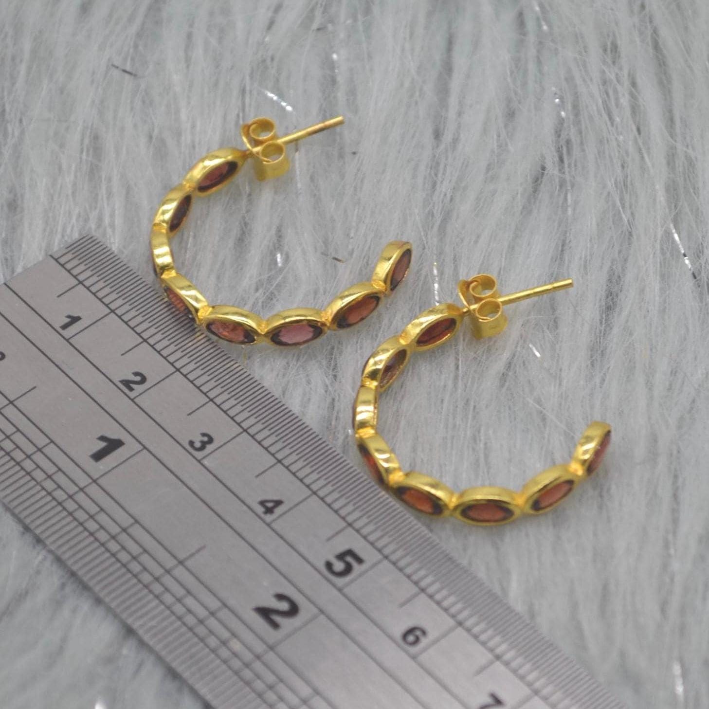 Red Garnet Gold Hoop Earrings: Sterling Silver, January Birthstone Huggies