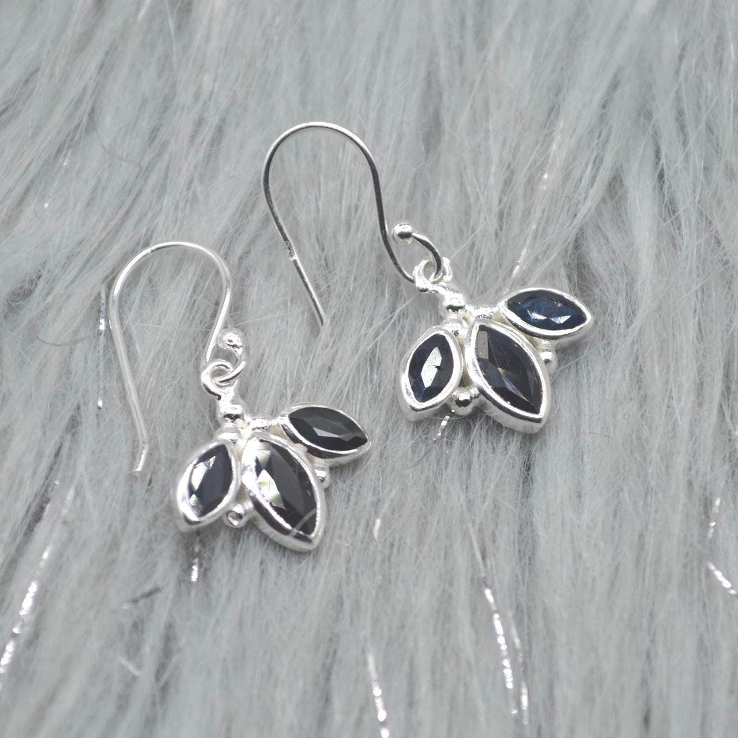 Blue Sapphire Earrings: Sterling Silver Dangle Drop, September Birthstone