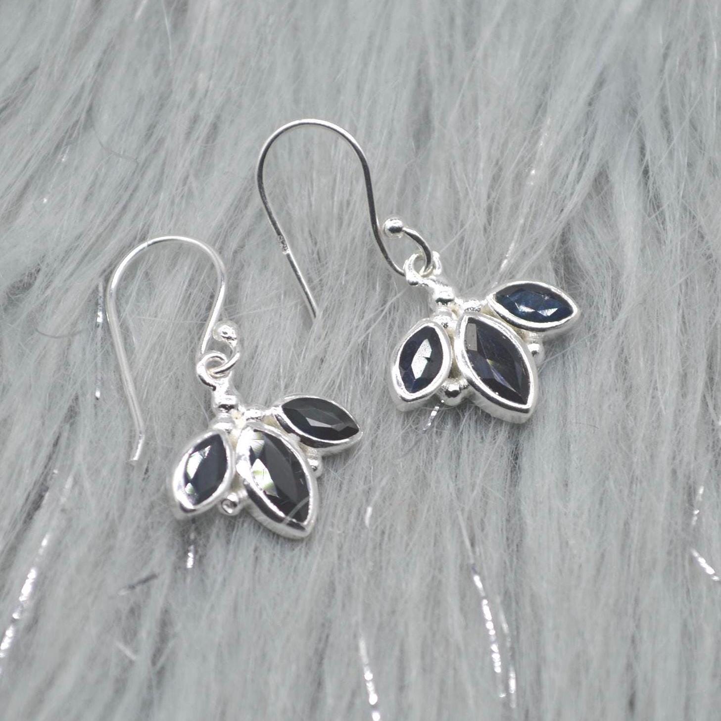 Blue Sapphire Earrings: Sterling Silver Dangle Drop, September Birthstone