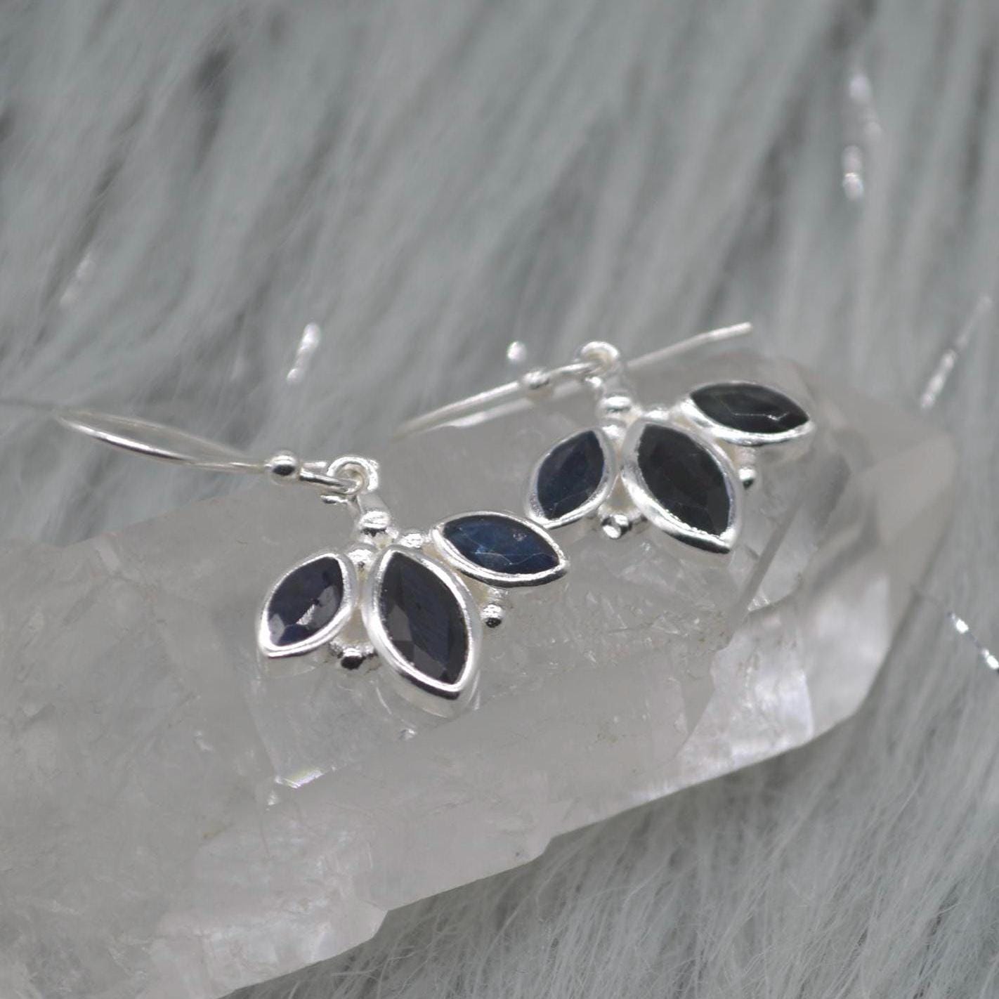 Blue Sapphire Earrings: Sterling Silver Dangle Drop, September Birthstone