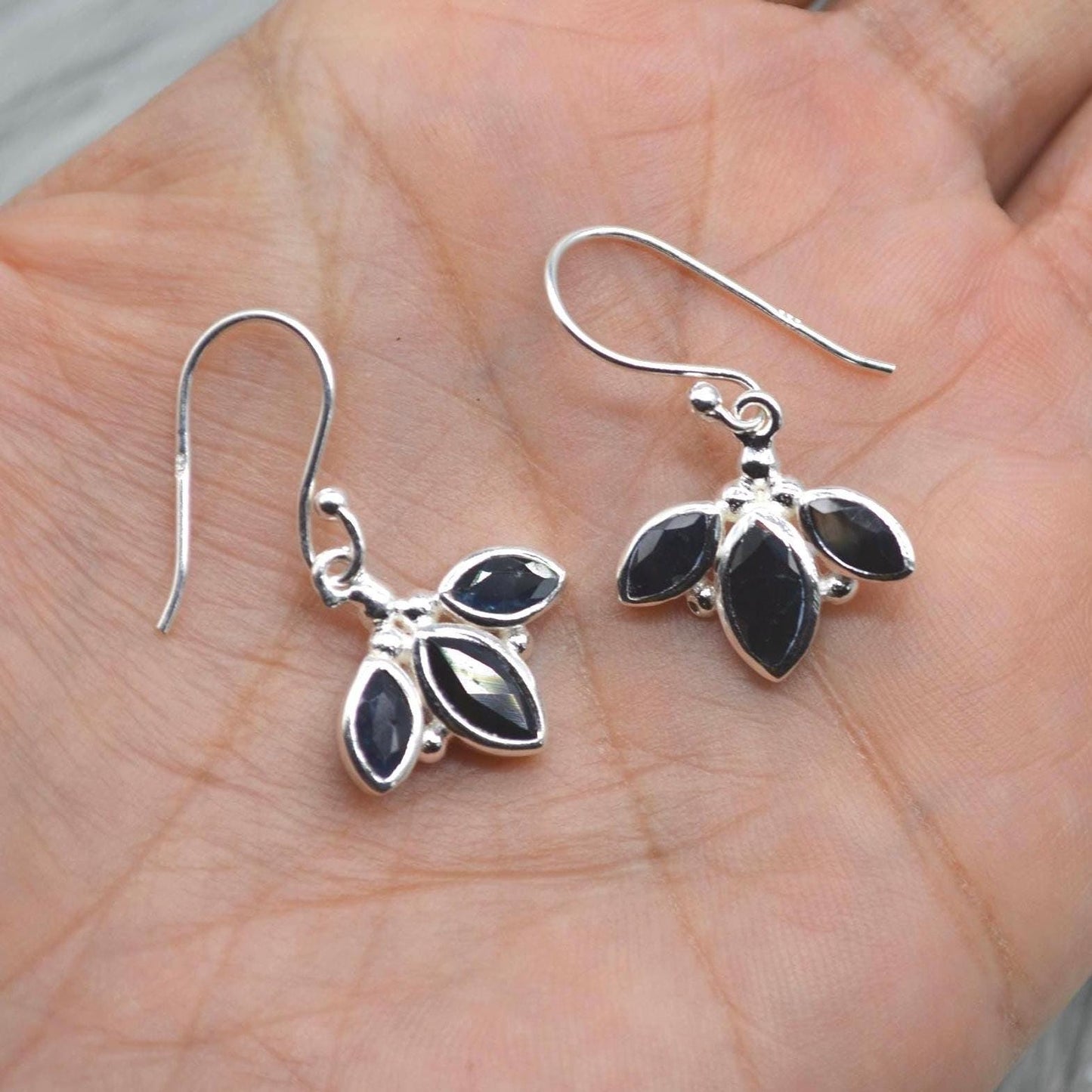 Blue Sapphire Earrings: Sterling Silver Dangle Drop, September Birthstone
