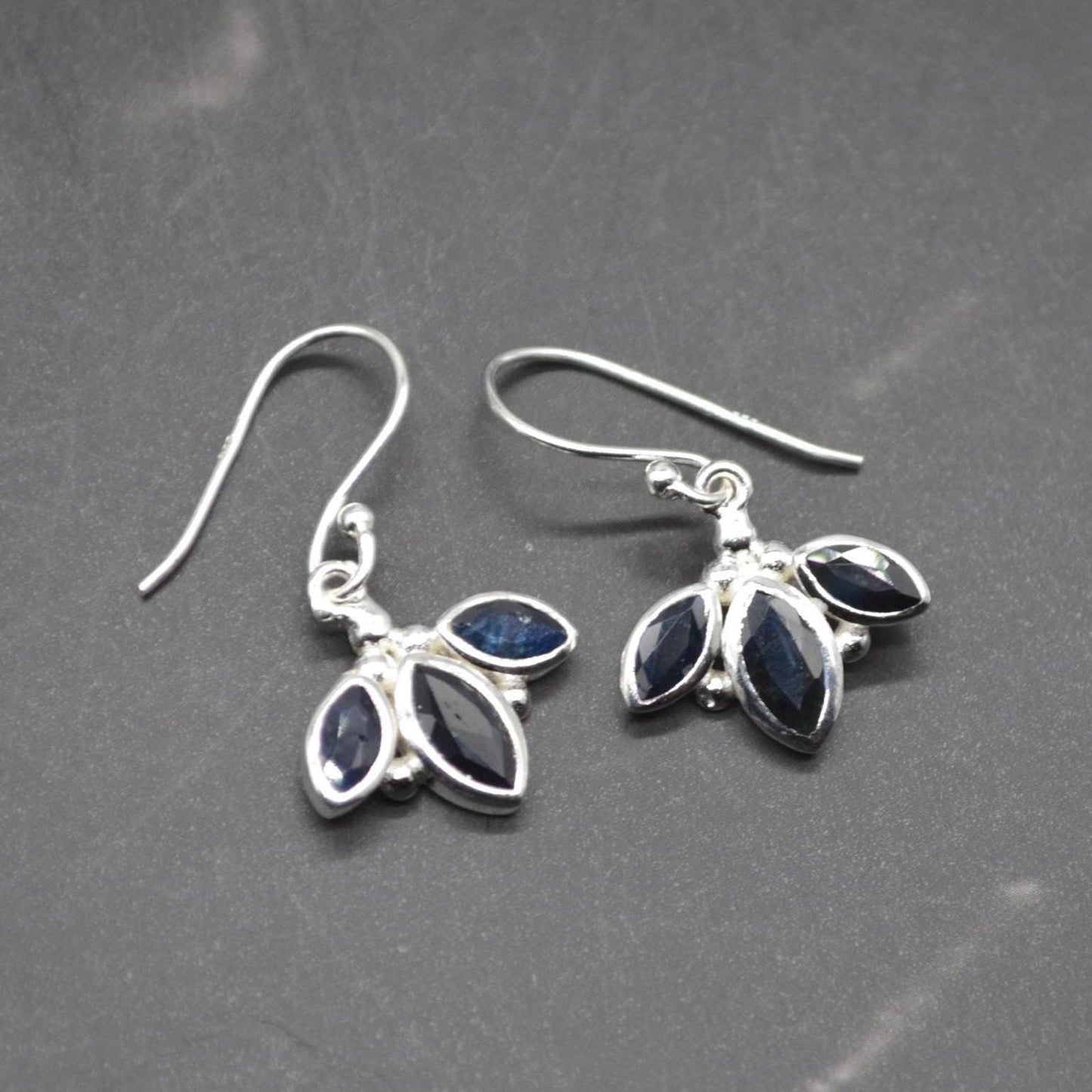 Blue Sapphire Earrings: Sterling Silver Dangle Drop, September Birthstone