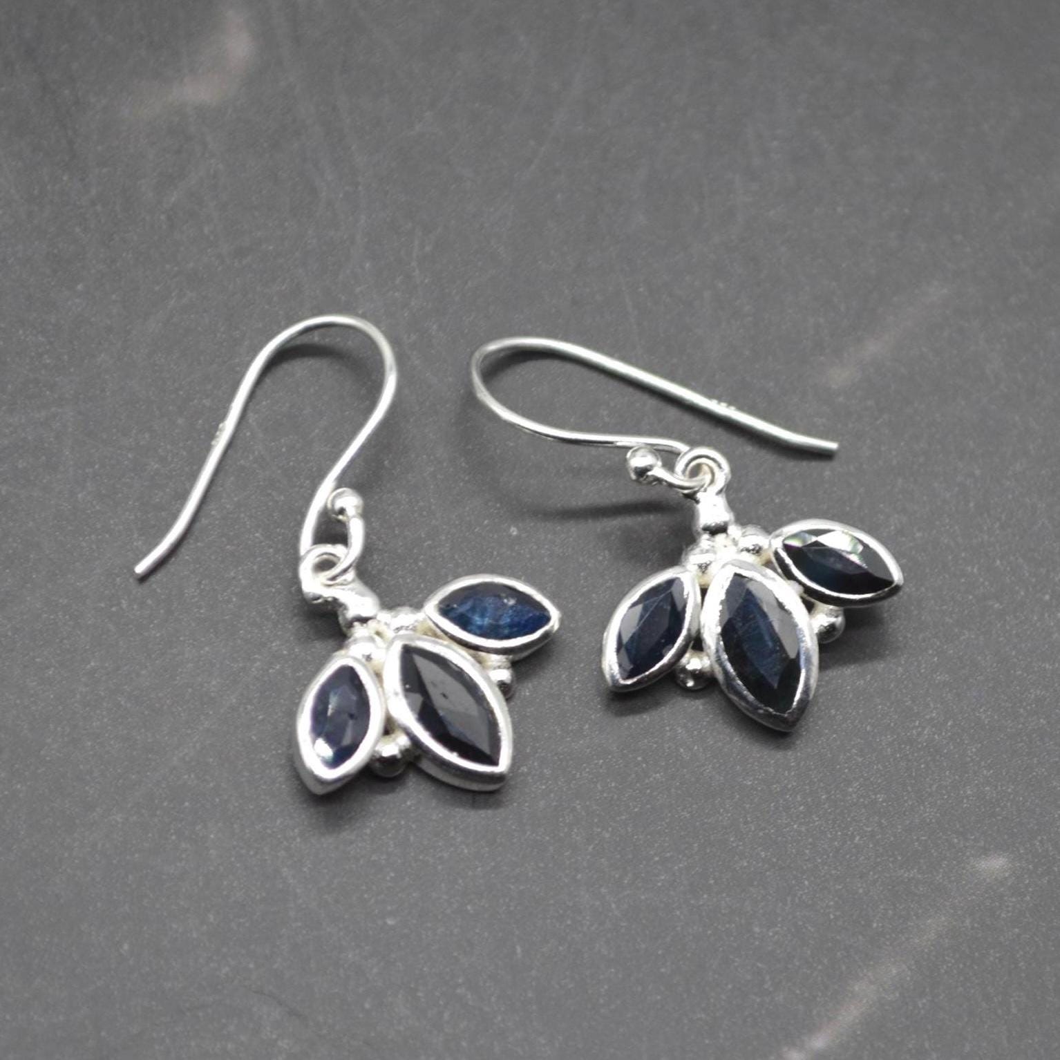 Blue Sapphire Earrings: Sterling Silver Dangle Drop, September Birthstone