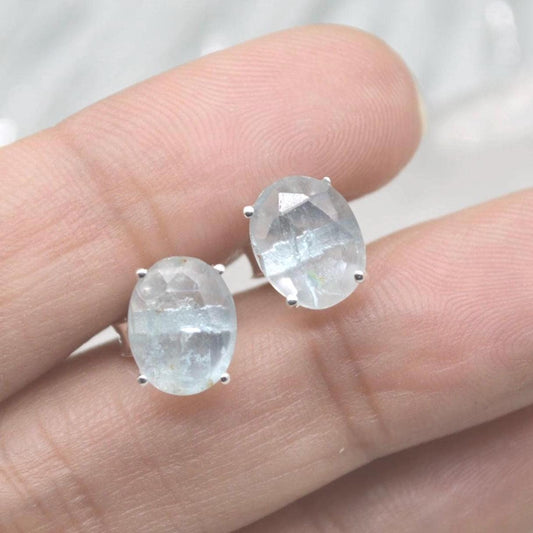 Aquamarine Silver Stud Earrings: Sterling Silver or Gold, March Birthstone