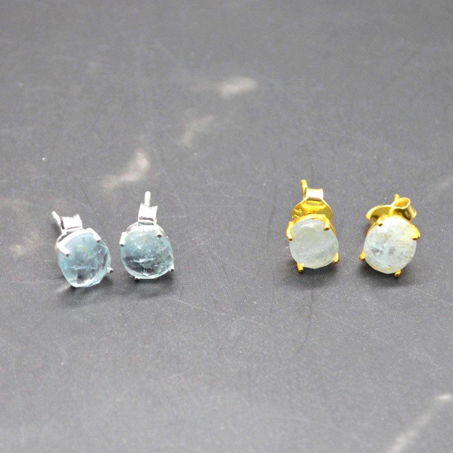 Aquamarine Silver Stud Earrings: Sterling Silver or Gold, March Birthstone