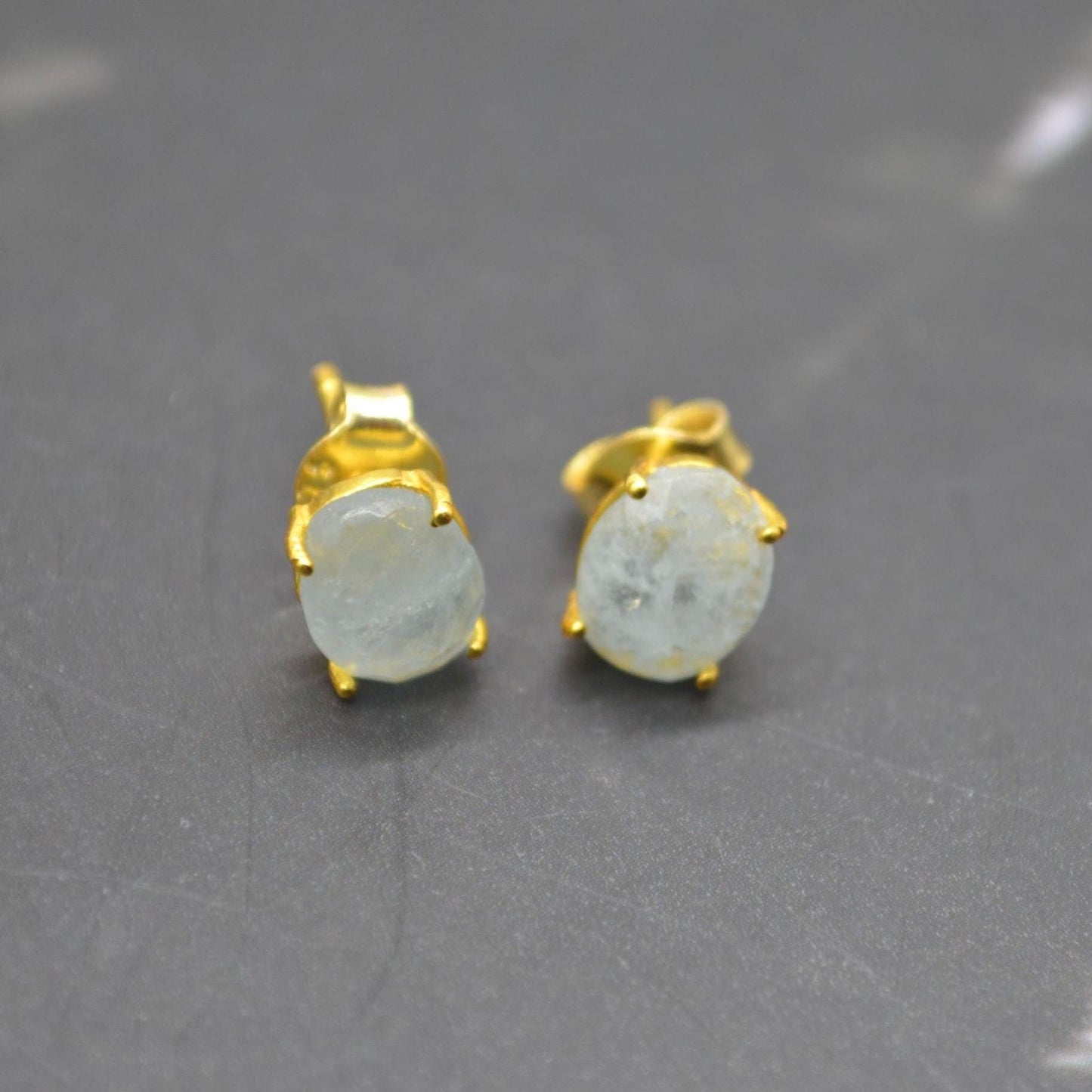 Aquamarine Silver Stud Earrings: Sterling Silver or Gold, March Birthstone