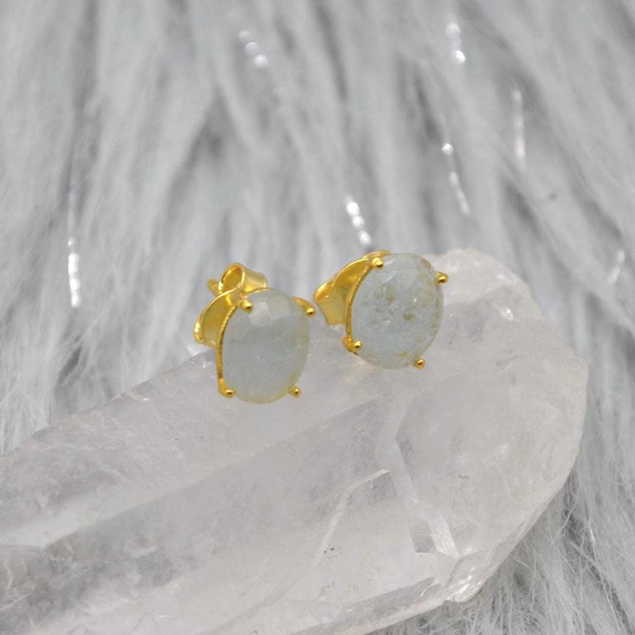 Aquamarine Silver Stud Earrings: Sterling Silver or Gold, March Birthstone