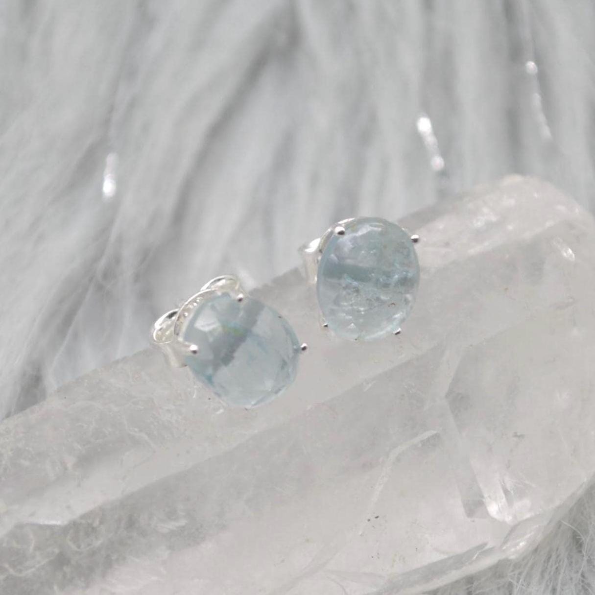 Aquamarine Silver Stud Earrings: Sterling Silver or Gold, March Birthstone