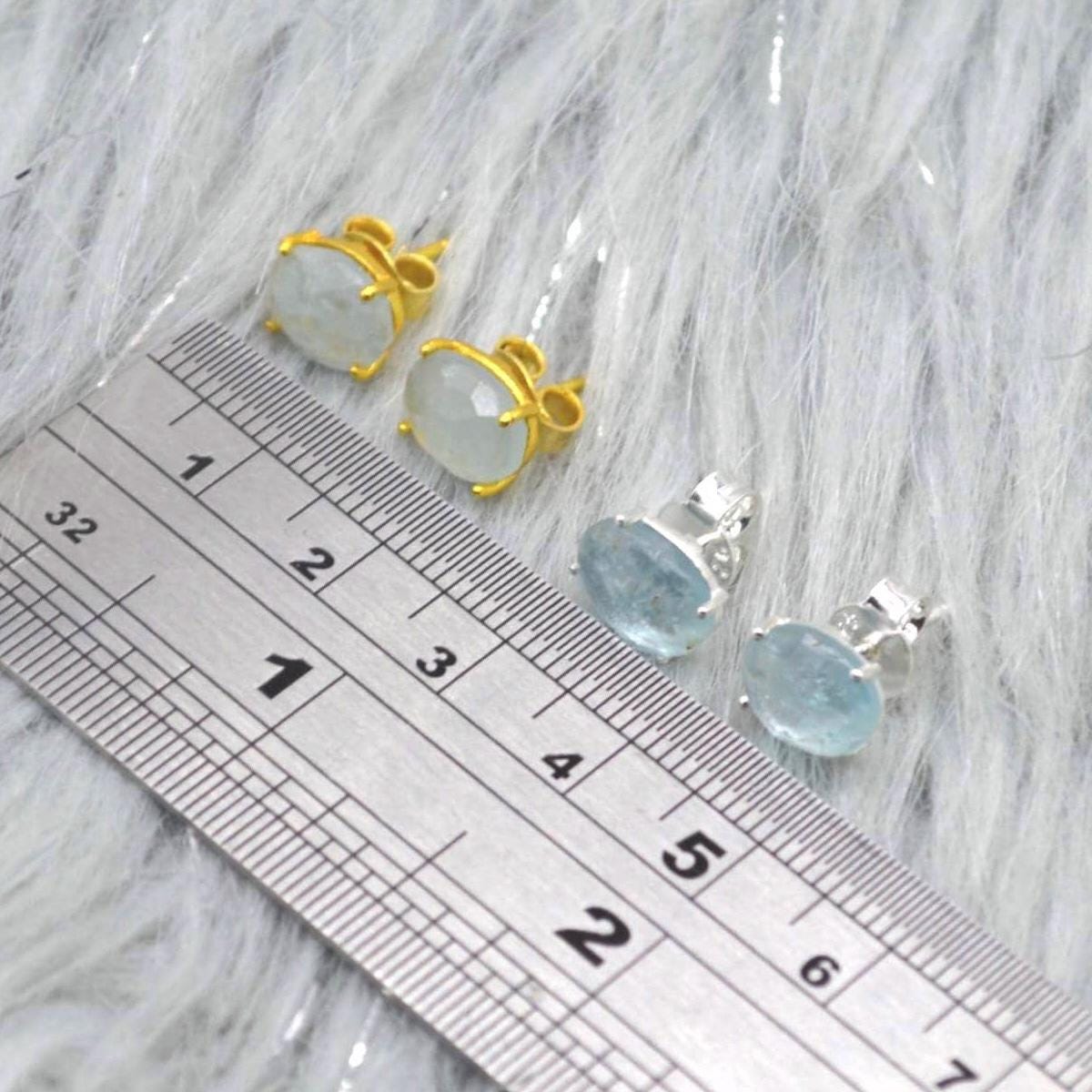 Aquamarine Silver Stud Earrings: Sterling Silver or Gold, March Birthstone